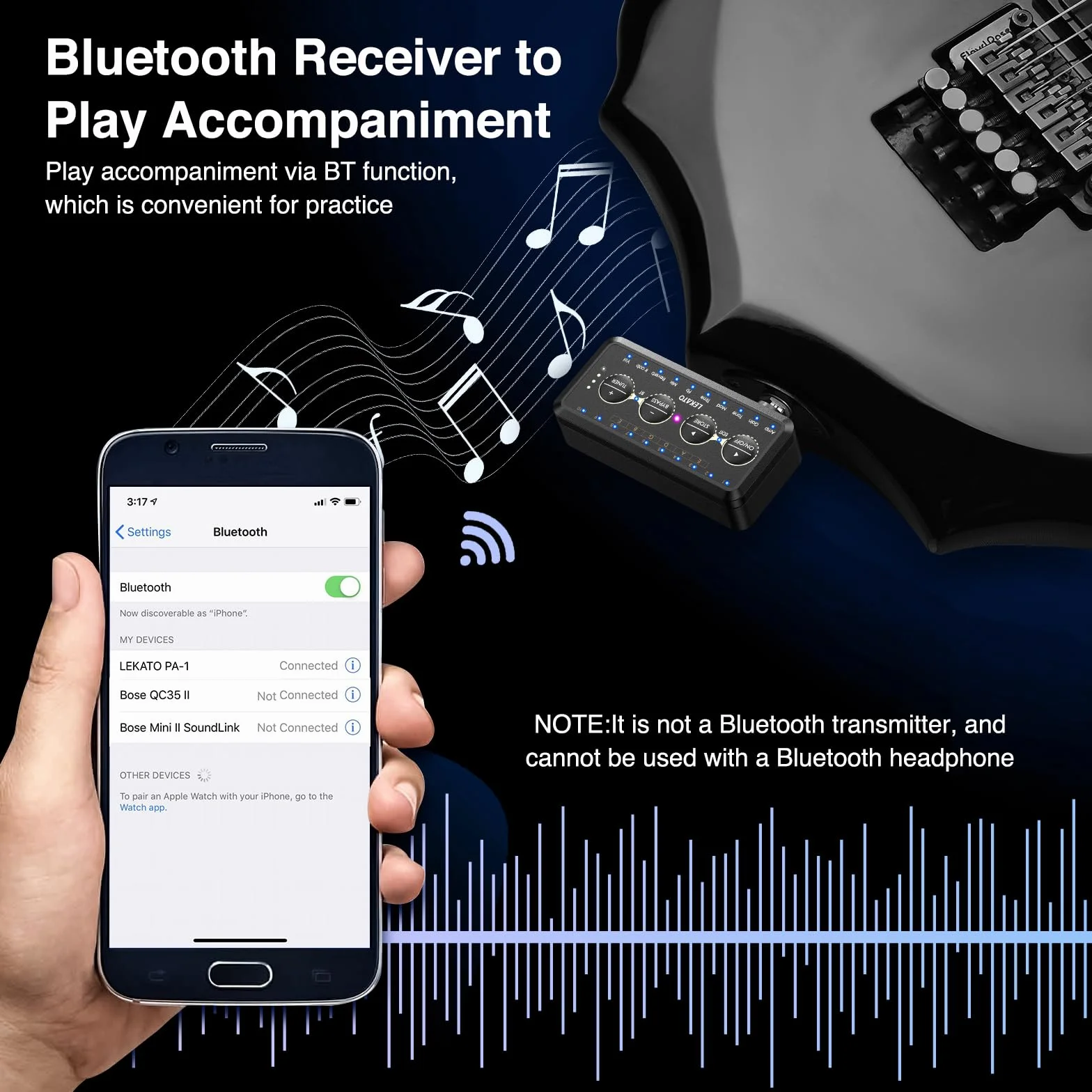 LEKATO Guitar Headphone Amp Mini Amplificatore per Chitarra con 10 Preset, 10 Modelli, 10 IR, Accordatore, Bluetooth, Multi Effetti