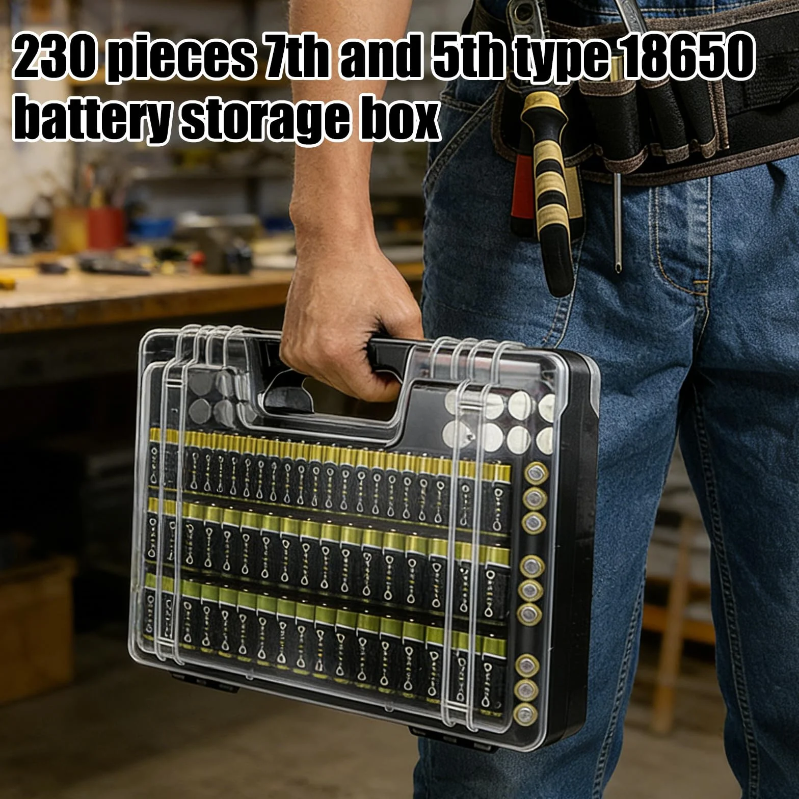 Scatola per batterie con tester 239 pezzi organizer compatibile AAA AA C D 9V nera