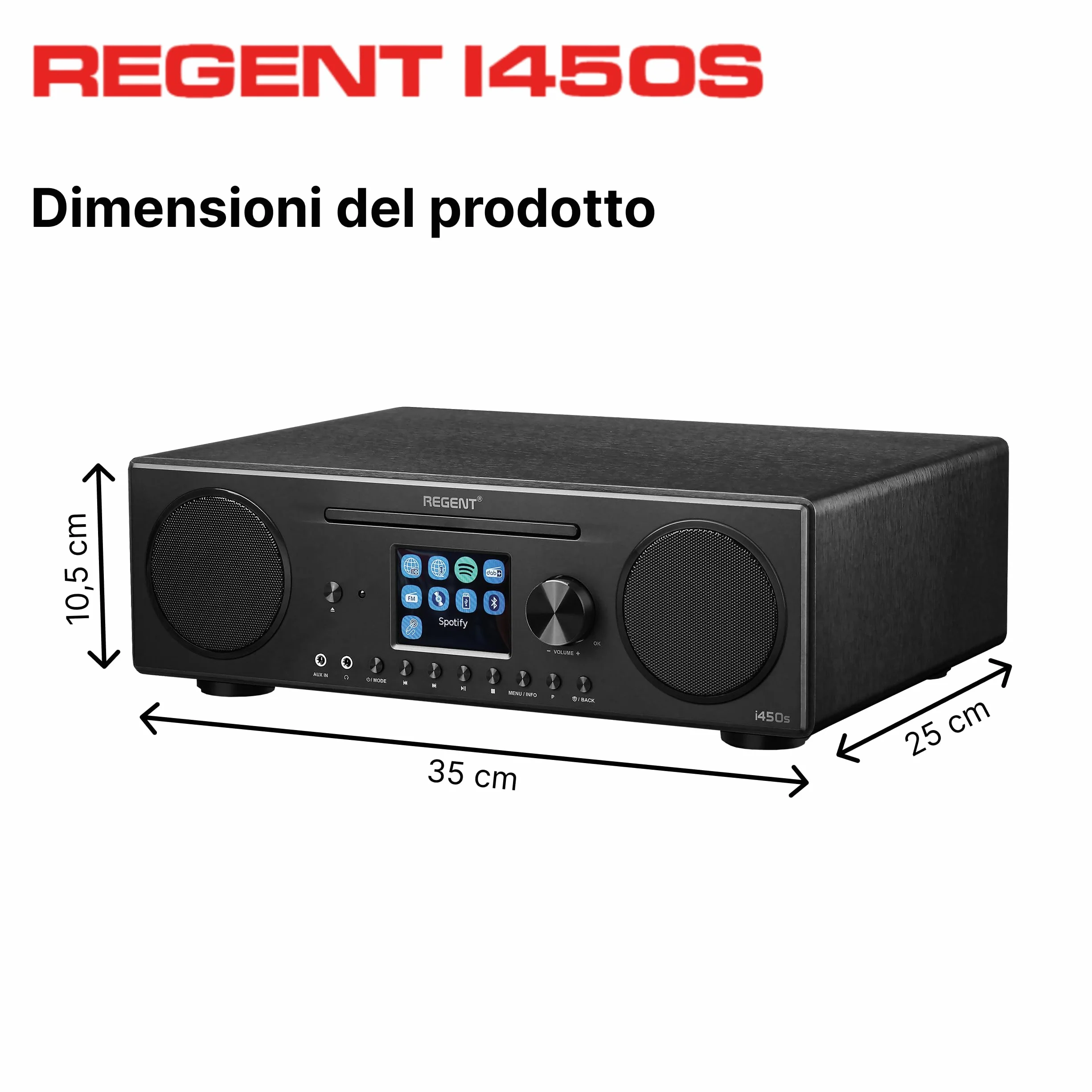 Ferguson Regent i450s DAB+ Digital Internet Radio with Spotify Connect, Bluetooth, AUX, USB, Hi-Fi Home Stereo, Doppio Allarme, Telecomando Nero