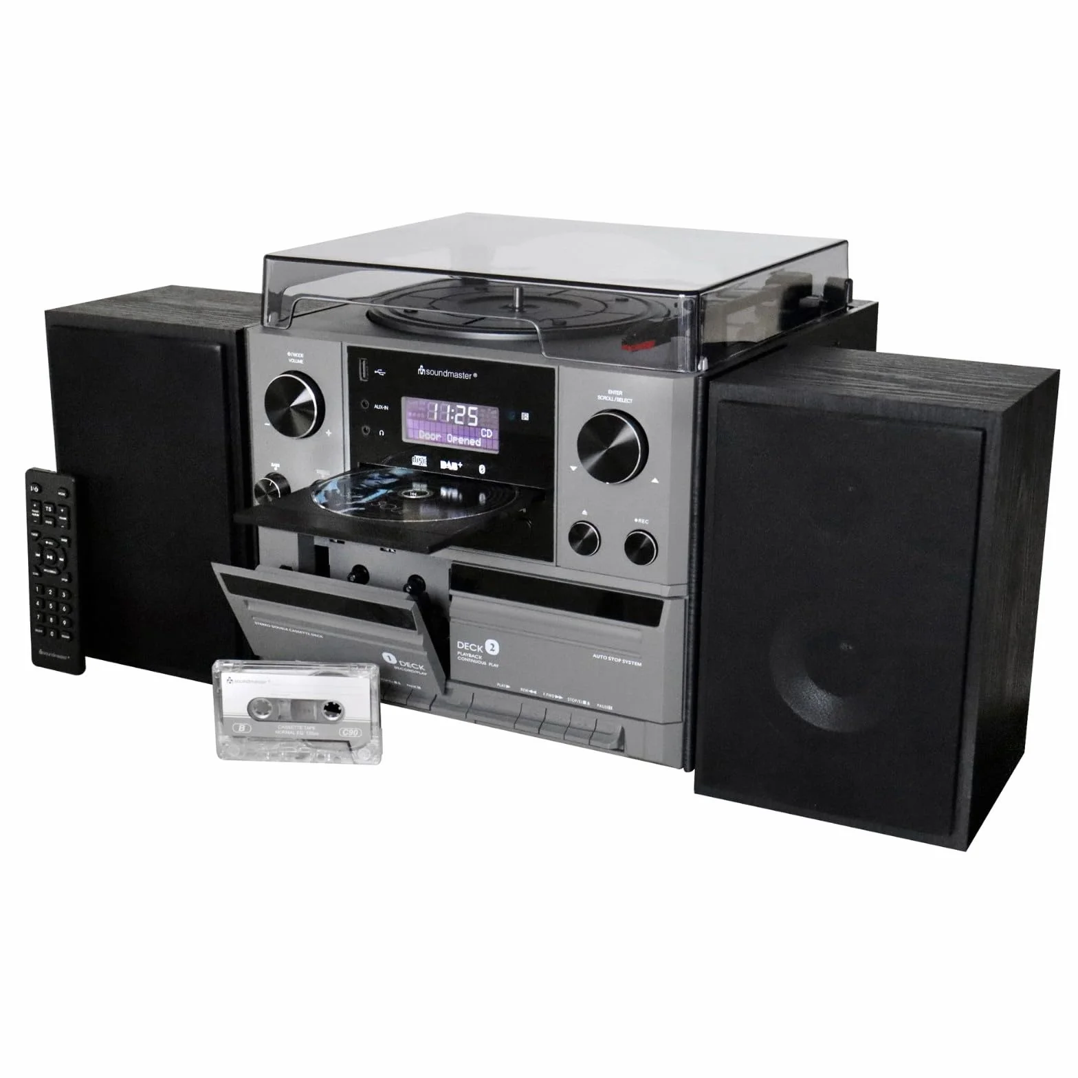 Soundmaster MCD5600 Impianto stereo con giradischi DAB+ lettore CD a doppia cassetta USB MP3 Bluetooth nero