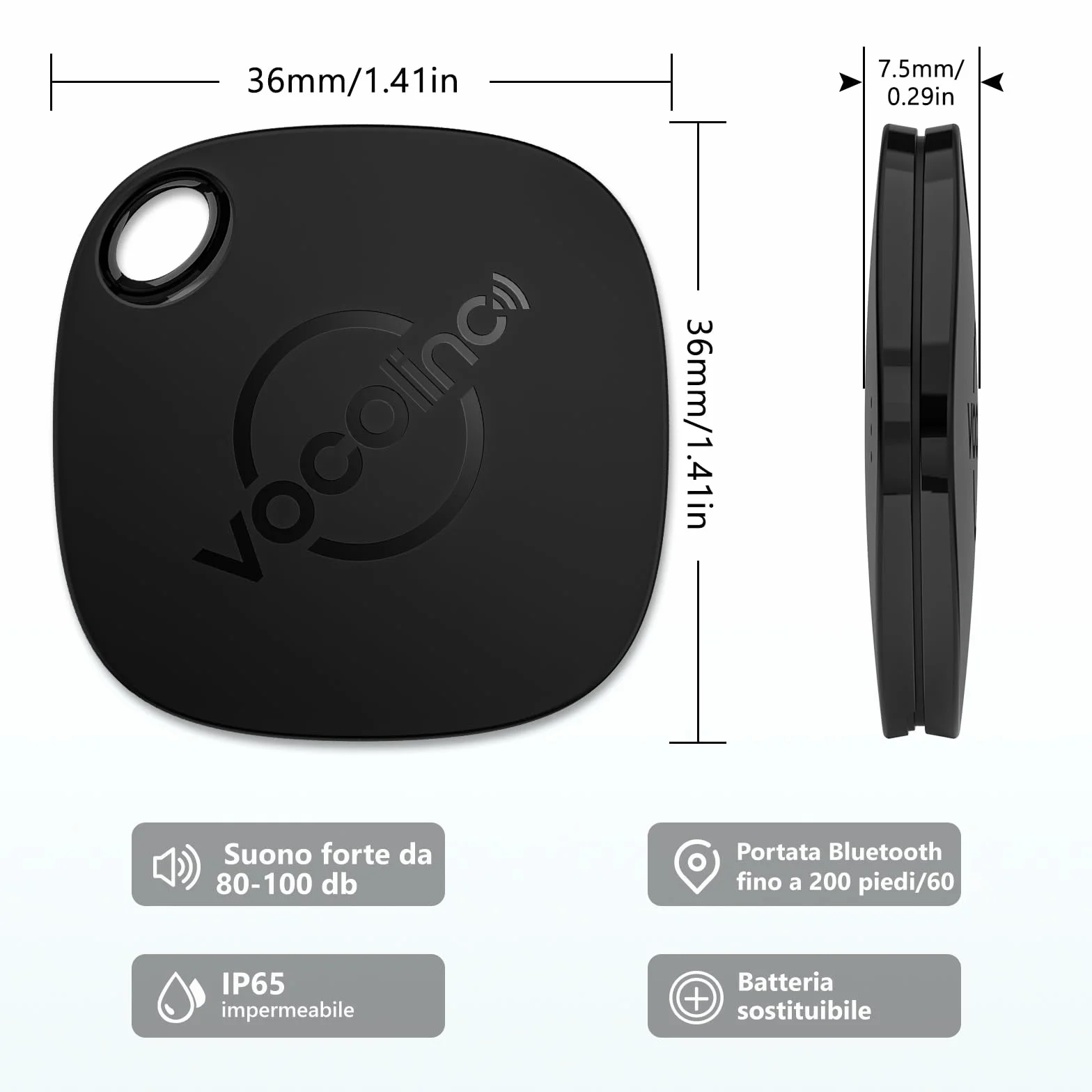 VOCOlinc Air Tag Tracker 2 Pezzi, Bluetooth Localizzatore Chiavi Compatibile con Apple Dov’è App, Trova Oggetti per Portafogli Valigie Bagagli, Batteria Sostituibile