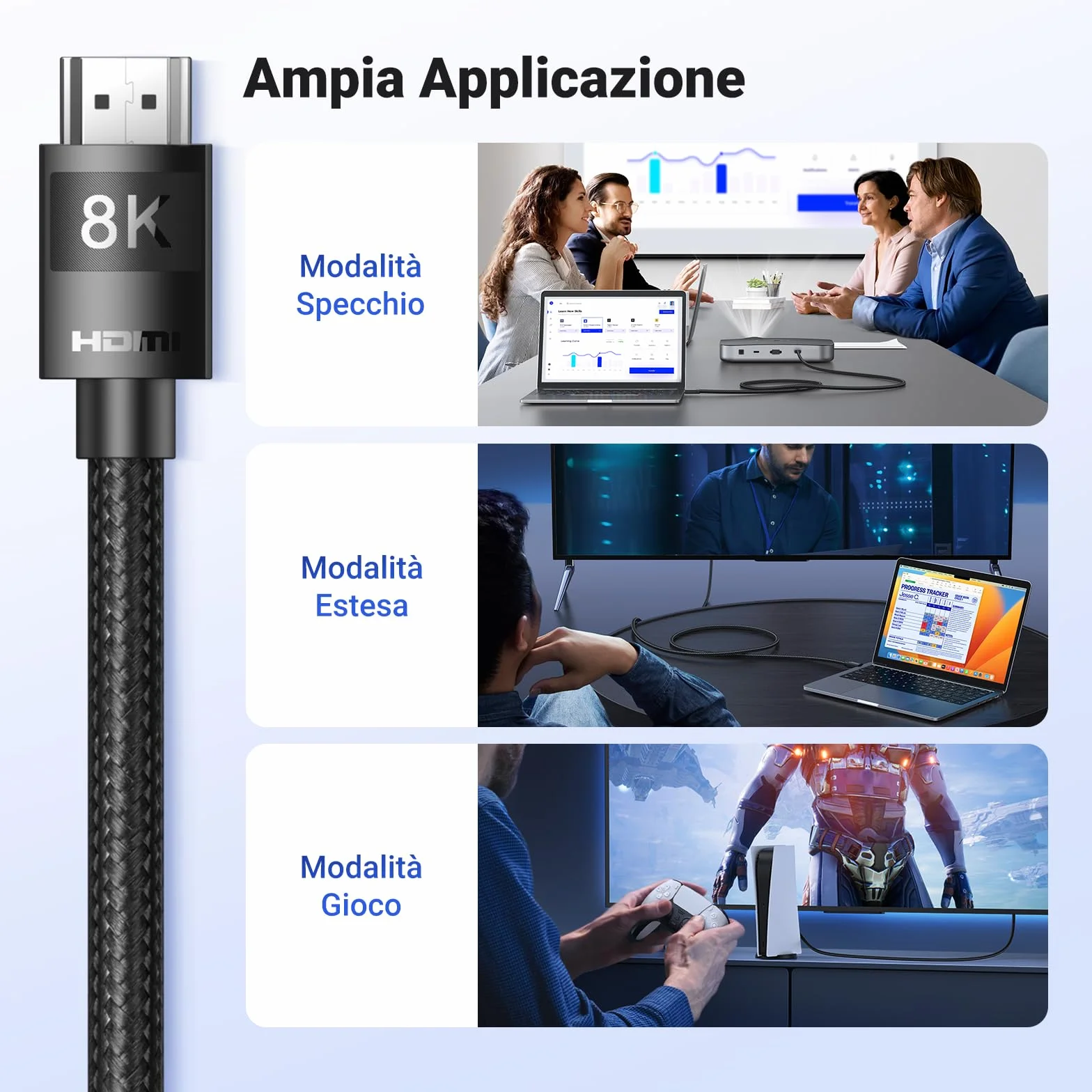 UGREEN Cavo HDMI 2.1 Certificato 8K 48Gbps 4K 120Hz eARC HDCP2.3 HDR Dolby Atmos VRR Nylon Intrecciato 2M