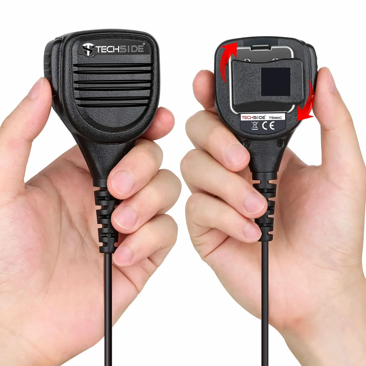 TechSide Microfono Altoparlante Impermeabile IP54 con PTT per Baofeng UV-5R, Compatibile 2 Pin Kenwood Radio Midland G10 G11 Clip 360° Jack 3.5mm