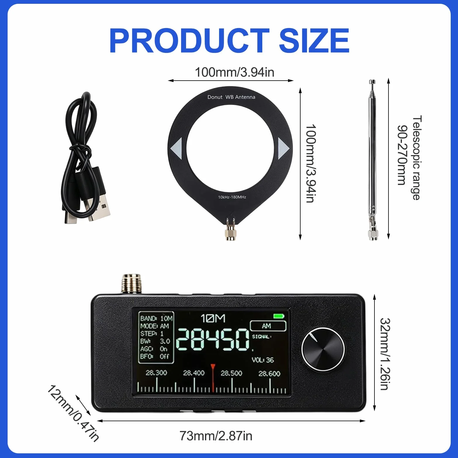 Mini SI4732 Radio ESP-32-S3 Master Control SI4732 Chip LSB USB AM FM Schermo IPS 4,8 cm Antenna Telescopica Antenna a Ciambella