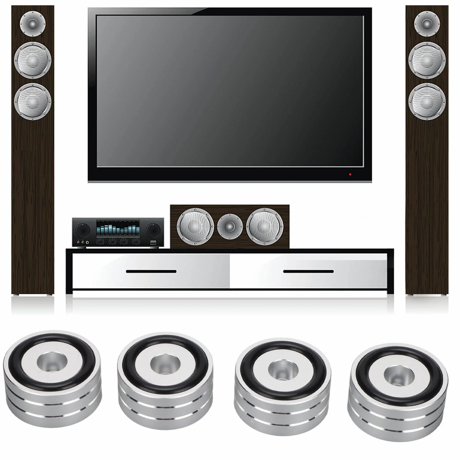 Piedini Isolamento Altoparlanti 4 Pezzi 40x20mm Alluminio Antiscivolo HiFi Argento