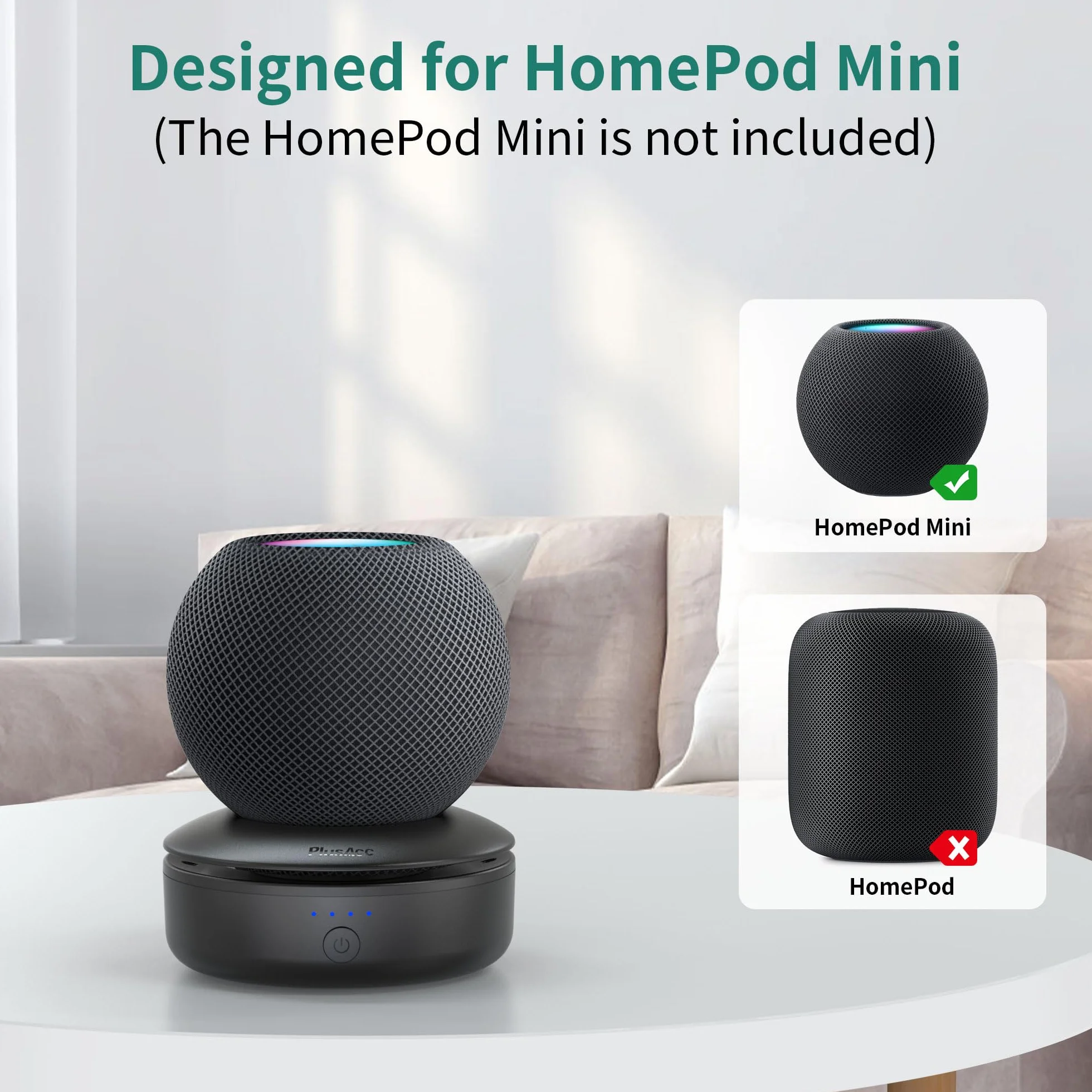 Base batteria compatibile con HomePod Mini PlusAcc ricaricabile 10 ore riproduzione Nero