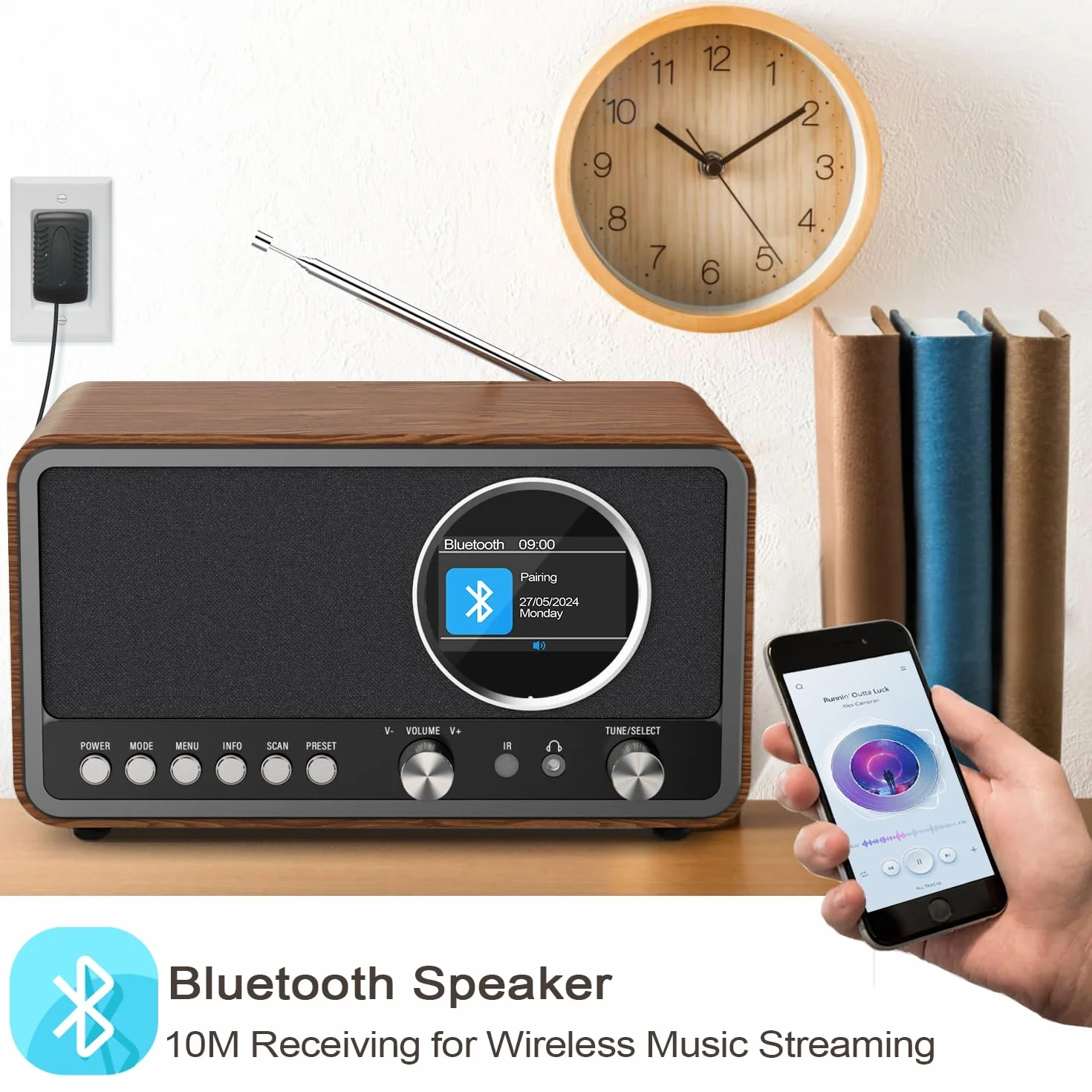 Radio portatile DAB+ FM Monodeal con 60 preset, sveglia e altoparlante HiFi 5W