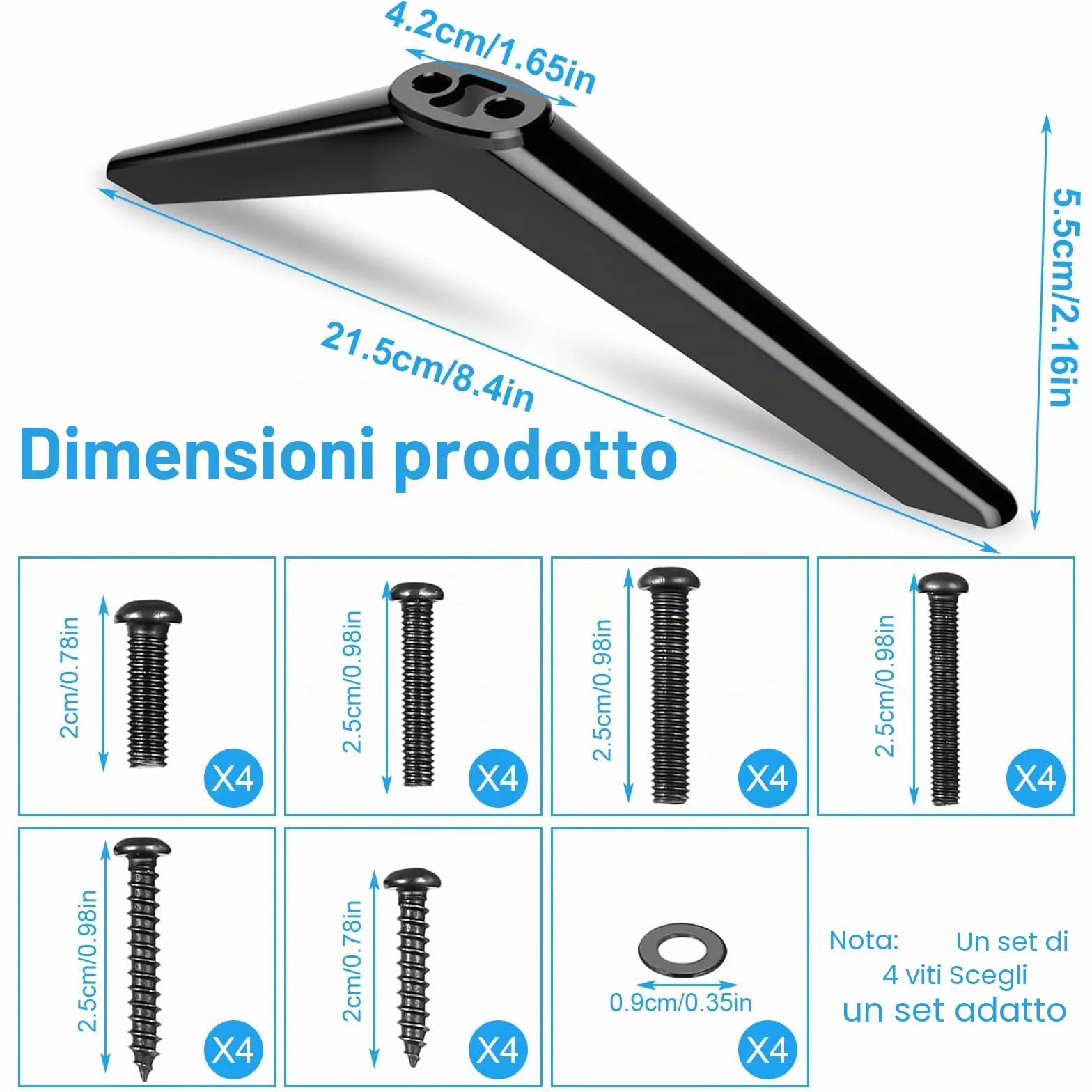 Supporti universali per TV, piedini 20-65 pollici, gambe di supporto, set viti (nero)