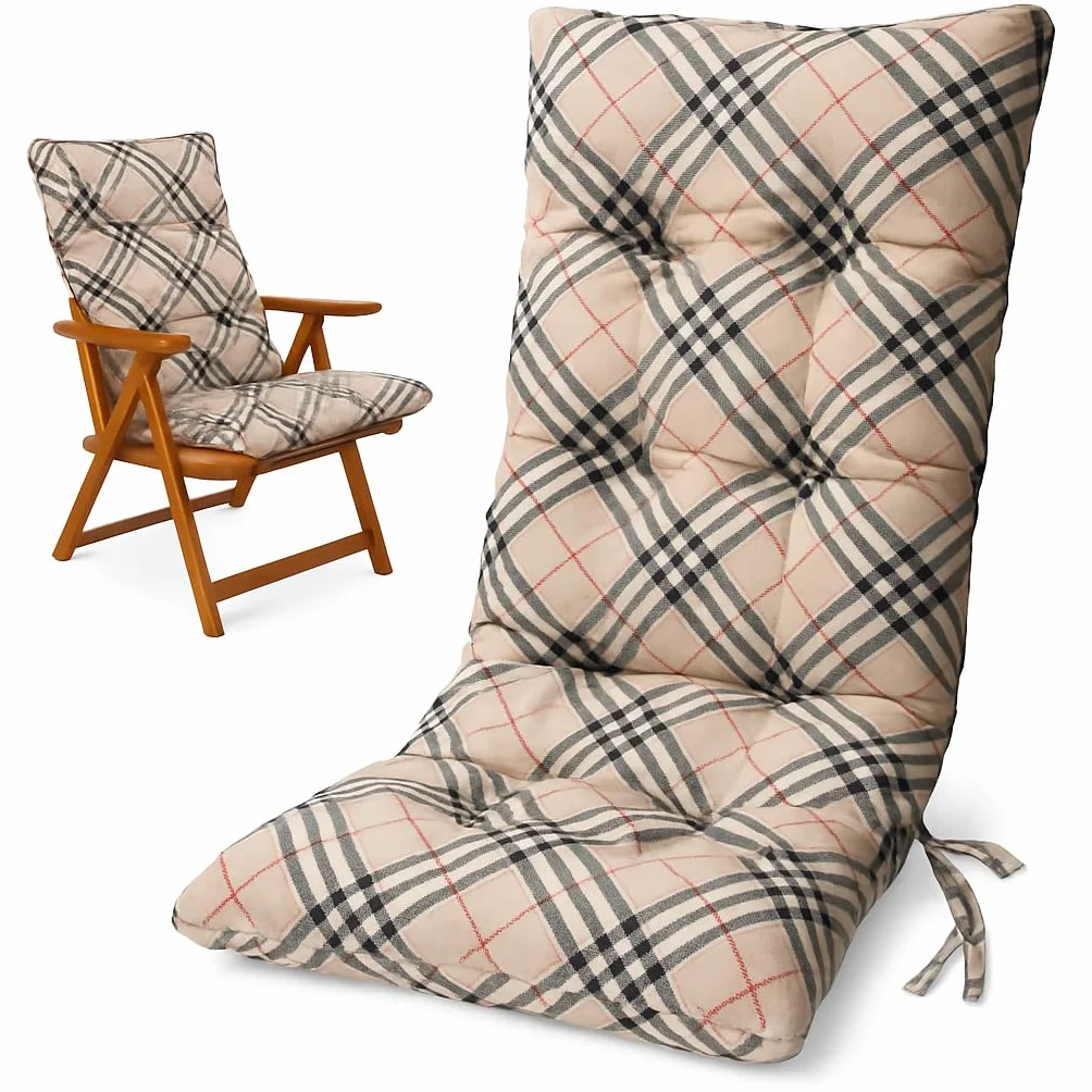 HAND Cuscino Ricambio per Poltrona Relax Harmony – Cuscino Sedia Sdraio 110x45x5 cm – Imbottito, con Elastico e Laccetti – Compatibile Sedie Legno Ferro PVC – Fantasia Beige Scozzese