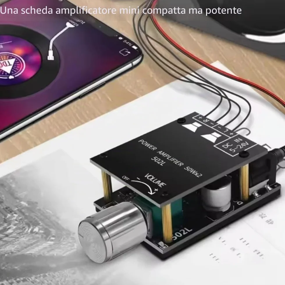 DollaTek TPA3116 Bluetooth 5.0 Mini Amplificatore di Potenza Digitale 2x50W con Interruttore e Volume Regolabile