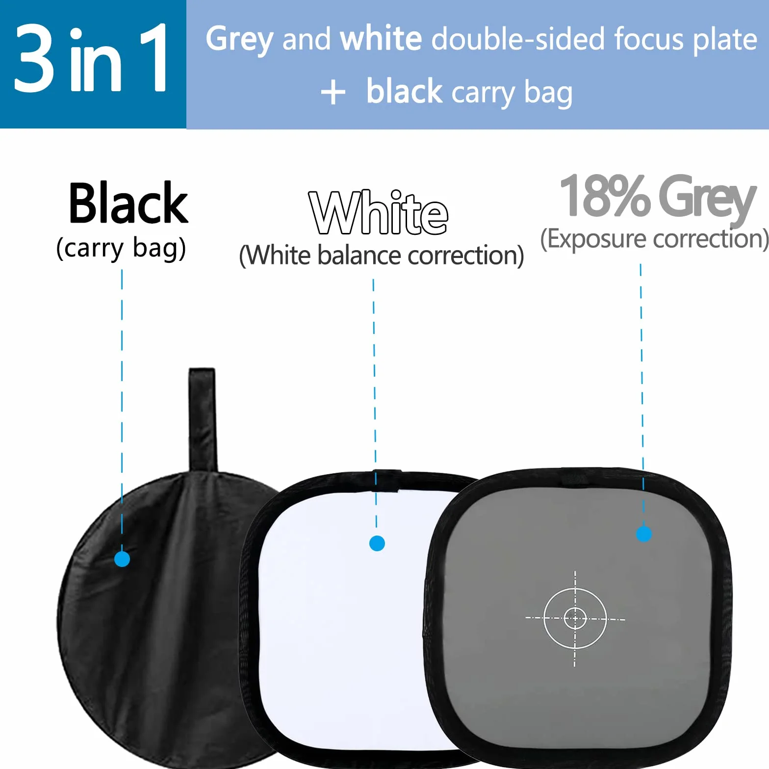 Grey White Balance Reference Card 30 cm Portatile Folding 18% Fotografico Borsa