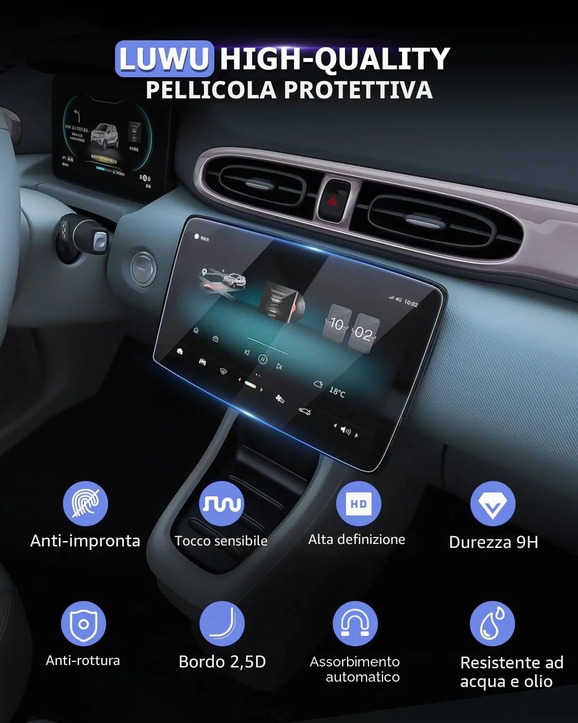 Pellicola Protettiva per Navigazione 10,1 Pollici GPS HD Vetro Temperato Anti-impronte 9H Antigraffio per Leapmotor T03 2024 2025 2026
