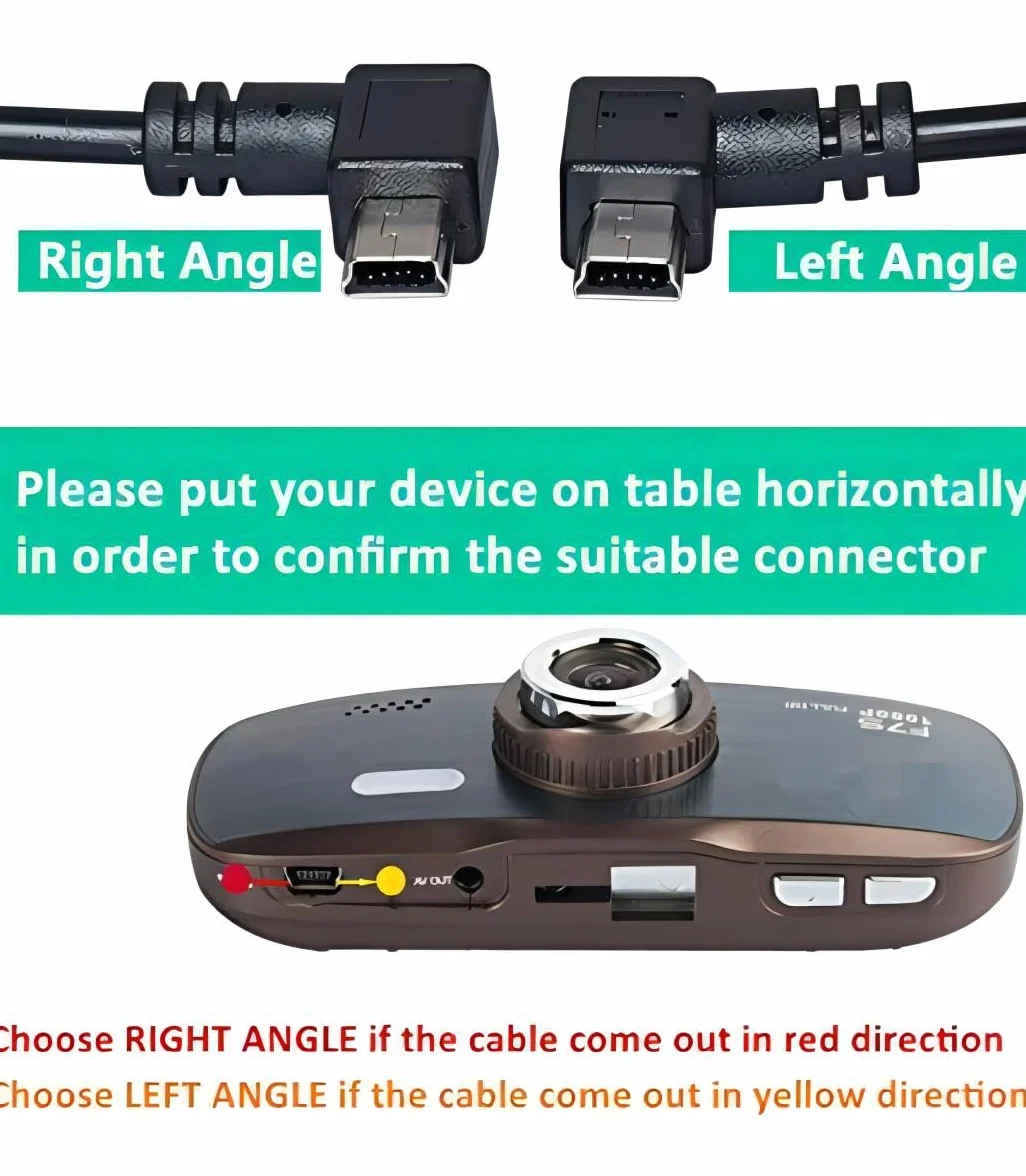 10FT USB A Male to Mini USB 90 Degree Right Angle Cable for Garmin Dash Cam GPS GoPro Hero 4 3+