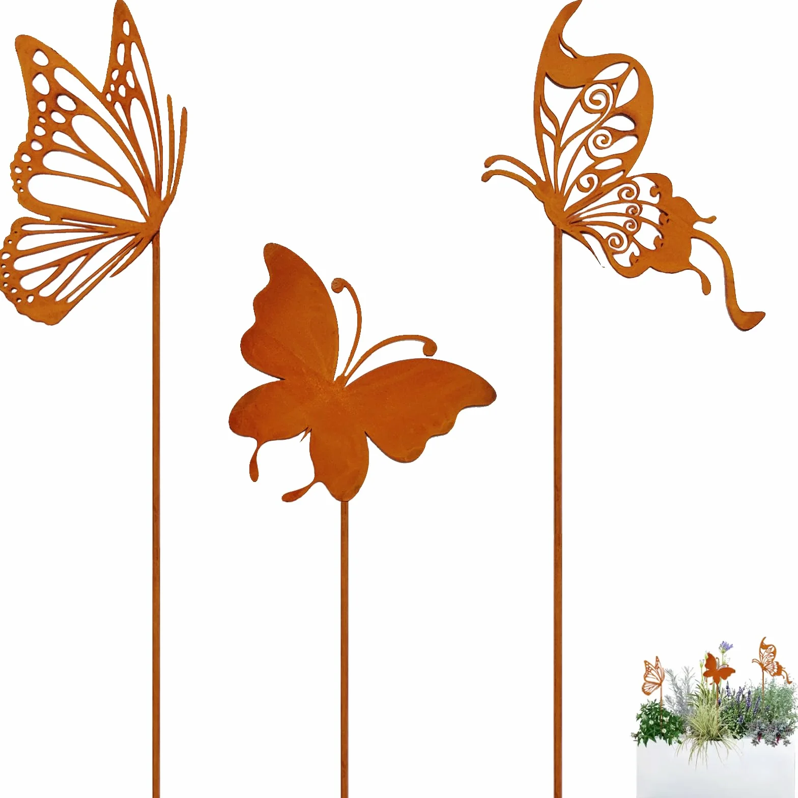 Ljevandria - Decorazione da giardino, motivo: farfalla, effetto ruggine, decorazione per giardino all'aperto, resistente agli agenti atmosferici, decorazione primaverile ed estiva, decorazione in