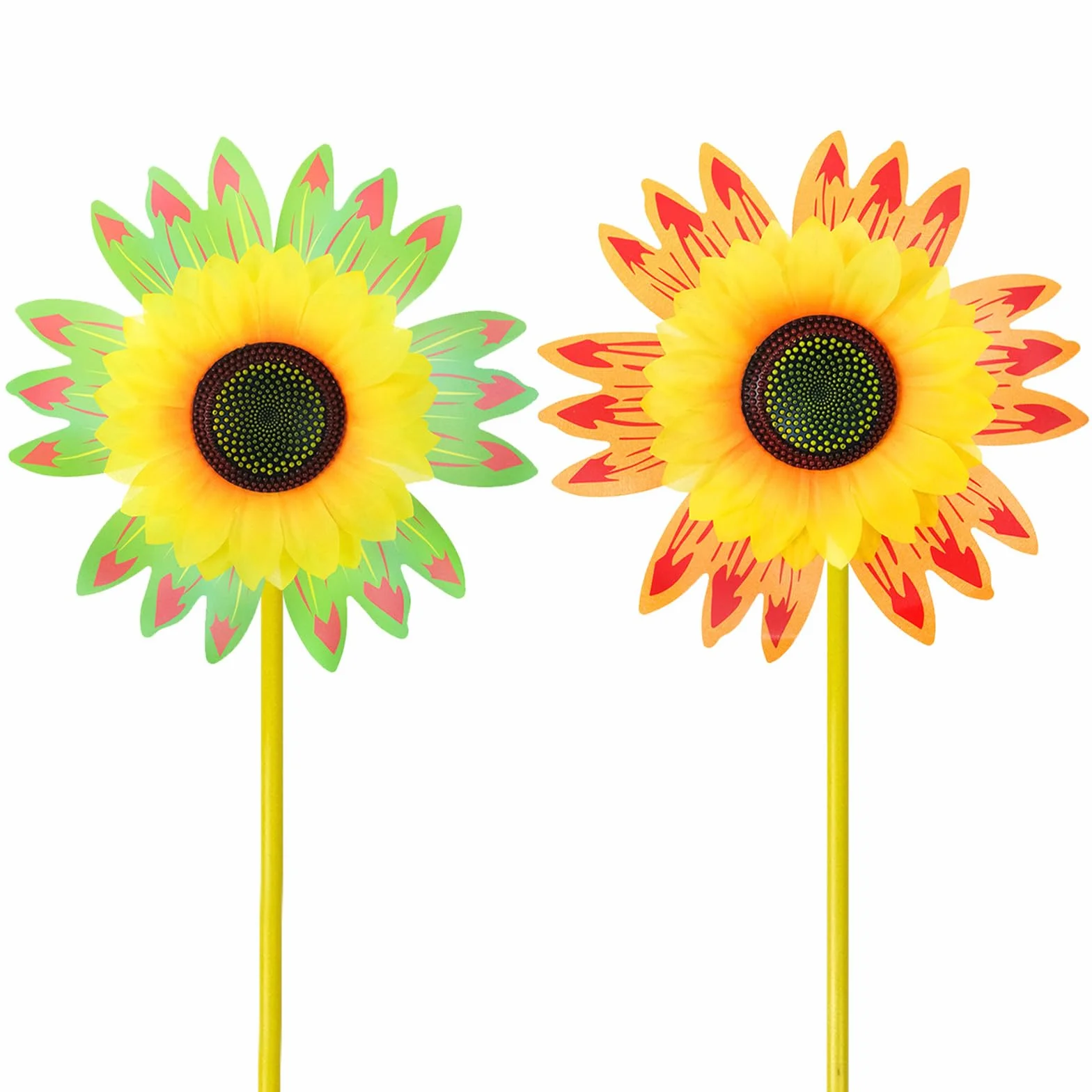2 girandola a vento a forma di fiore, campanella a vento, girasole, scivolo, 25 cm, mulino a vento, girandole a vento, per proteggere giardino, cortile, balcone, decorazione da giardino