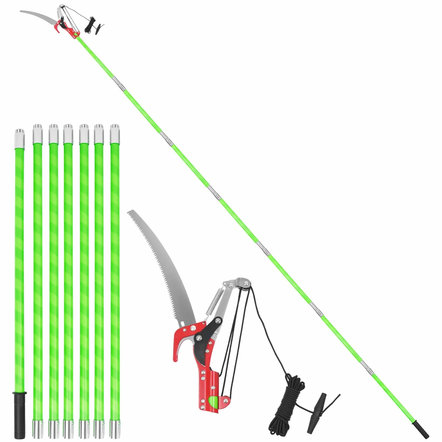 QWORK Svettatoio 8 m Lama acciaio manganese SK5 Aste fibra di vetro Altezza regolabile 1,4-8 m