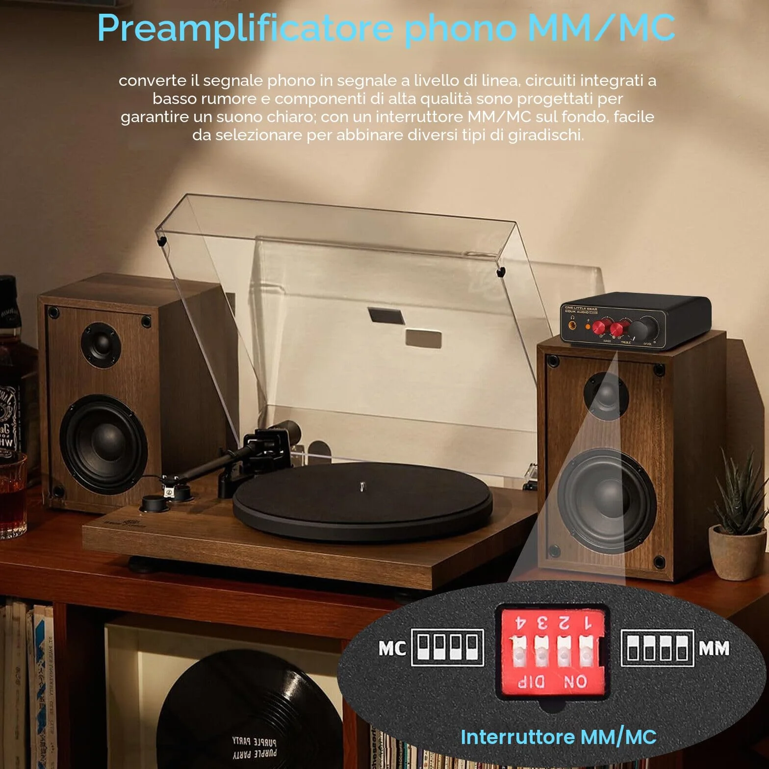 HiFi MM/MC RIAA Phono Preamp Giradischi Preamplificatore LP Vinyl Turntable (T14-EQ)