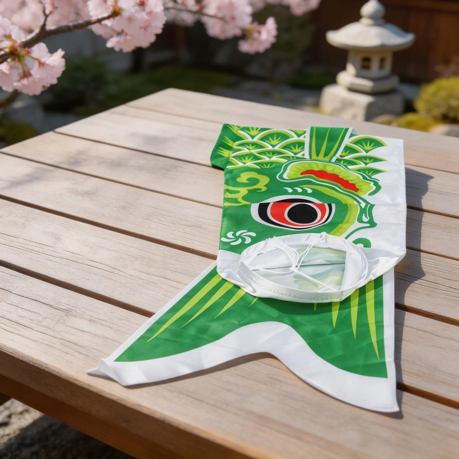 Aquilone a vento giapponese a forma di carpa, 100 cm, in raso, decorazione da giardino per esterni, resistente alle intemperie, vibrante, per cortile e patio (verde, 100 cm)