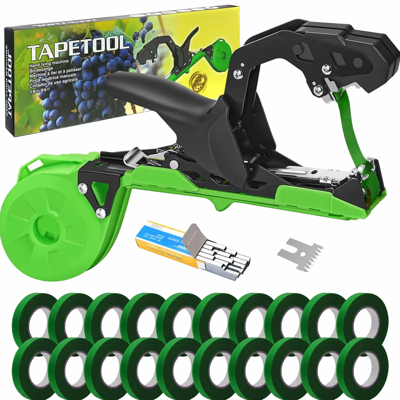 Legatrice per Piante Pomodori, Legatrice Leggera da 420 g Strumento Nastro a Mano con 10000 pz Graffette 20 Rotoli Nastro Attrezzi per orto per Legare Fiori Verdura Vigneto Attrezzo Giardino