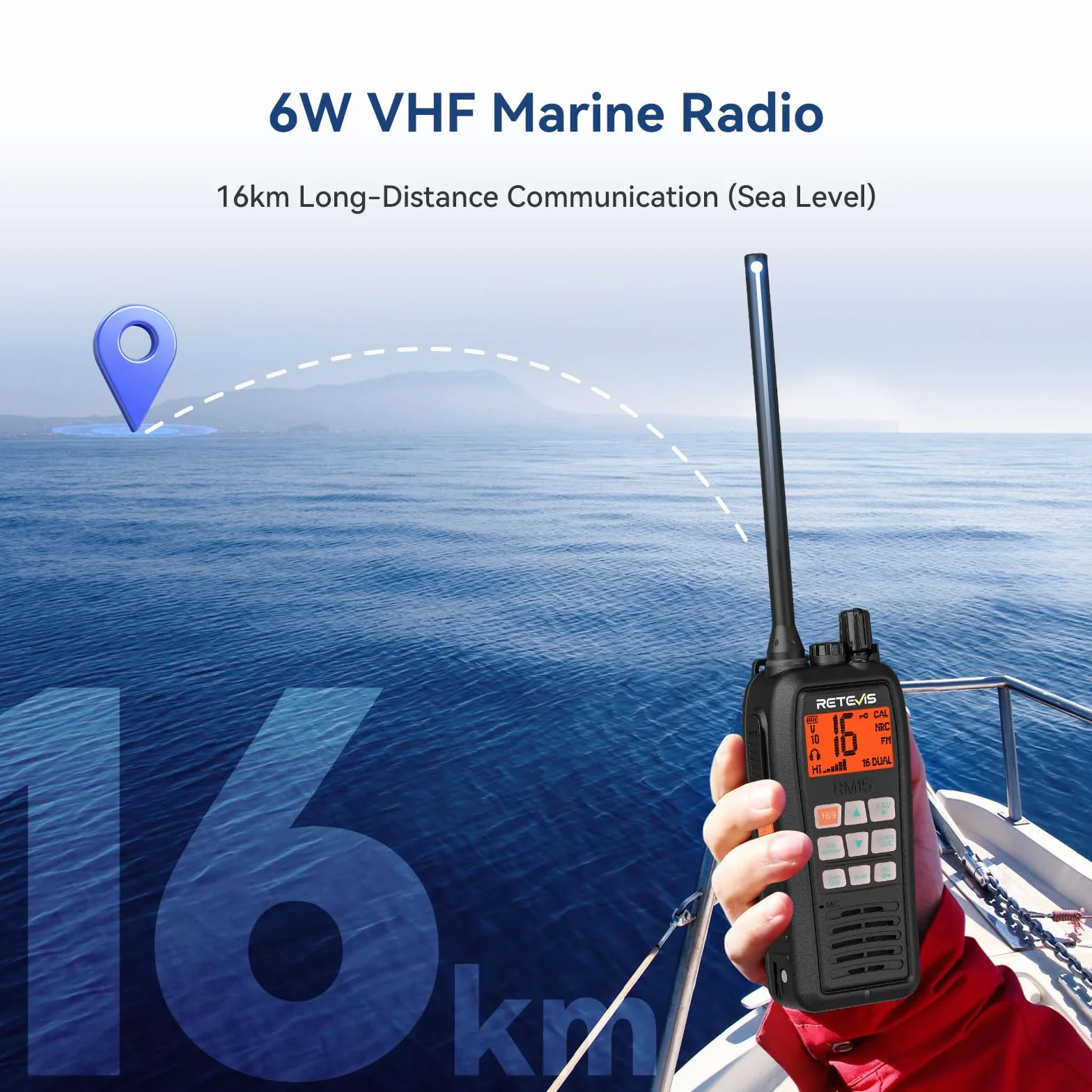 Retevis RM15 VHF Marino Walkie Talkie Portatile Galleggiante IP68 2000 mAh Batteria Schermo Due Colori 88 Canali Radio Bidirezionale per Barche Nero