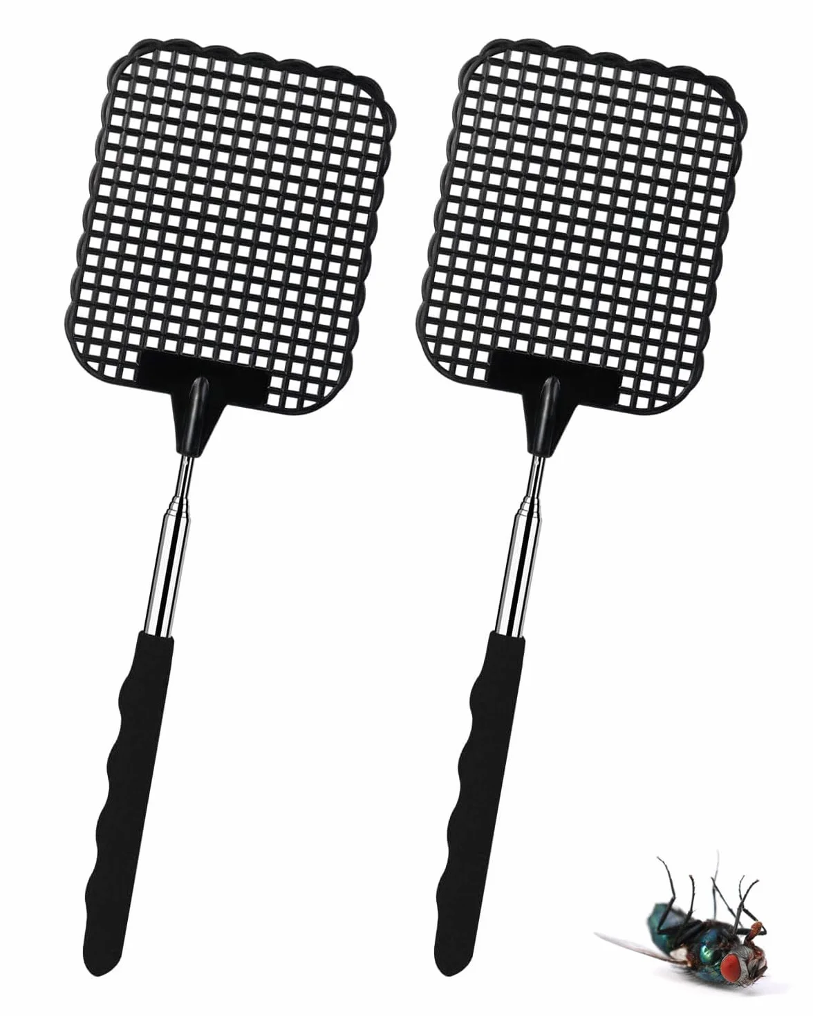 2 Pezzi Manuale Paletta Mosche, Scacciamosche Estensibile, Scacciamosche Plastica Forte Flessibile per Prevenire Mosche,Zanzare e Insetti