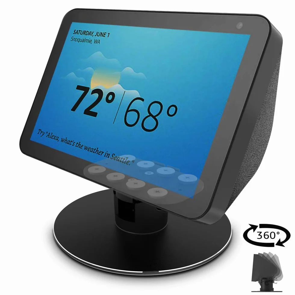 Supporto regolabile per Echo Show 8, Nero, rotazione 360° orizzontale, base nera