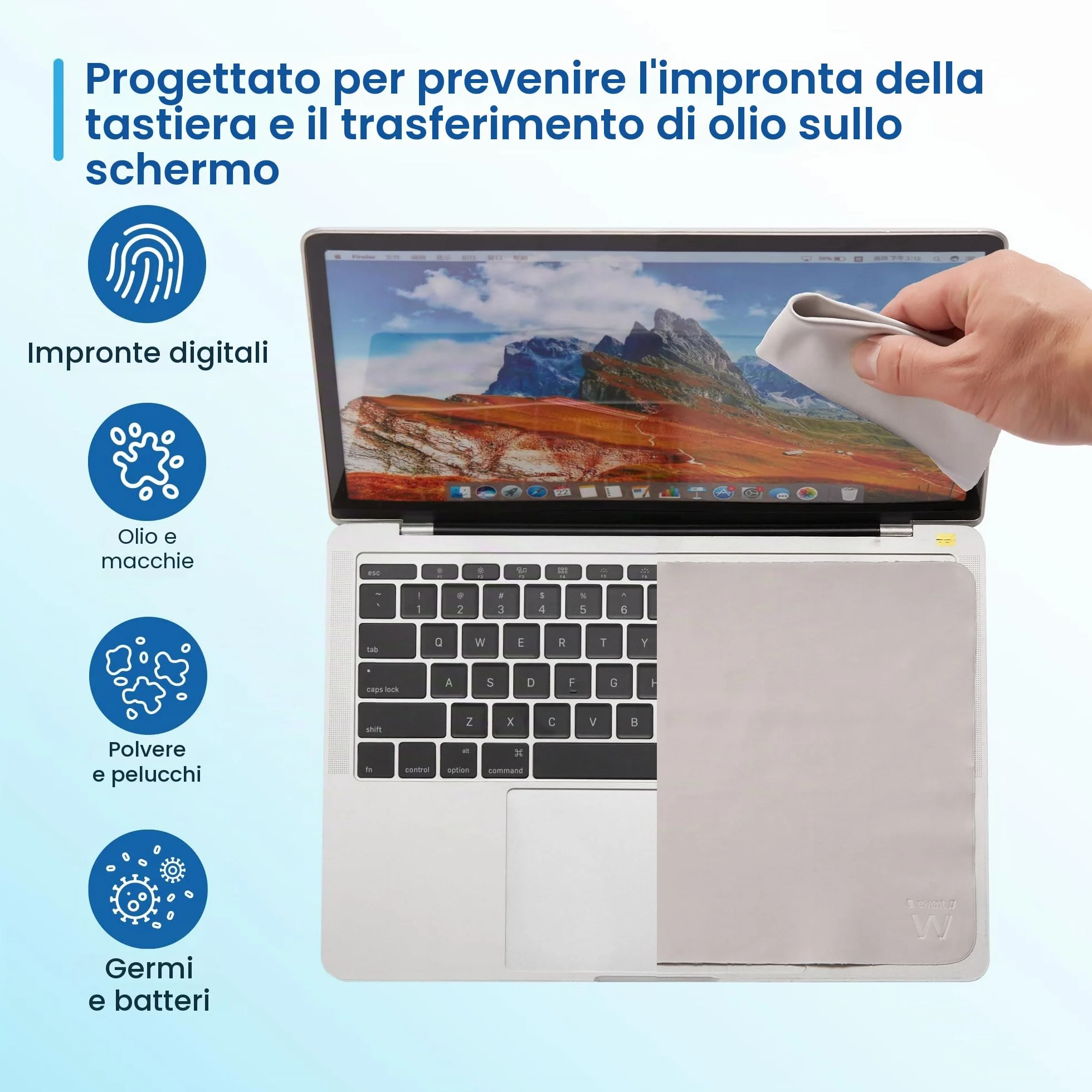 Ewent Fodera in Microfibra e Panno 2-in-1 per Pulizia Laptop 13/15/16 pollici Antistatico Ultra Morbido Grigio 29x18,6 cm