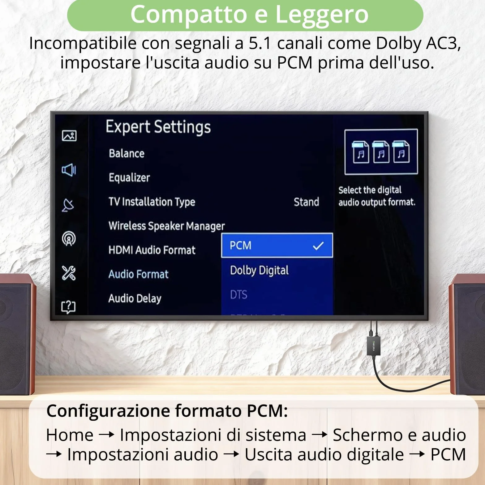 Convertitore Ottico a RCA 192kHz/24bit DAC Digitale-Analogico SPDIF per HDTV, DVD, Blu-Ray