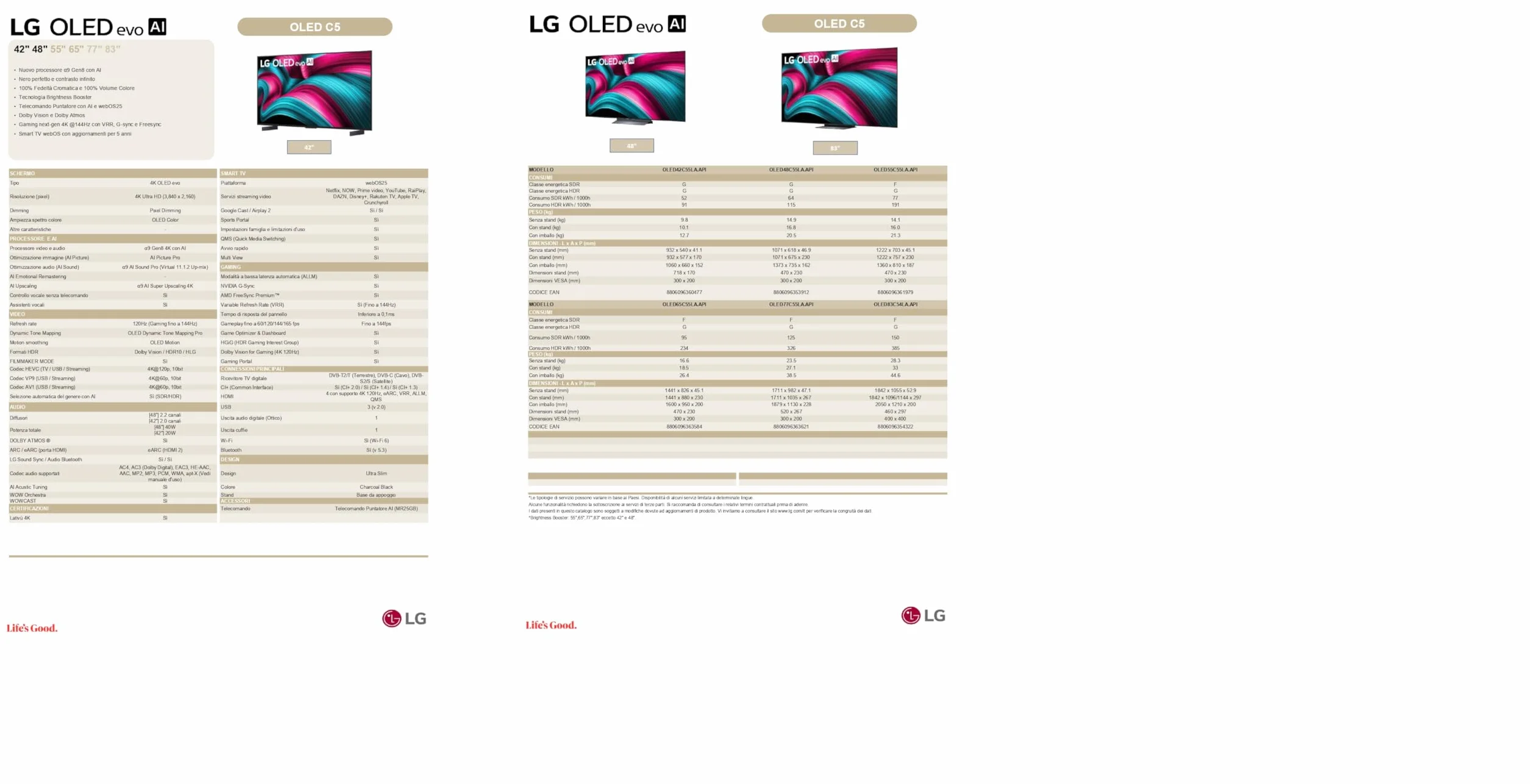 LG OLED evo C5 Smart TV 48 pollici 4K Processore α9 Gen8 webOS Dolby Vision Atmos VRR GSYNC 4K@144Hz HDMI 2.1 OLED48C56LB