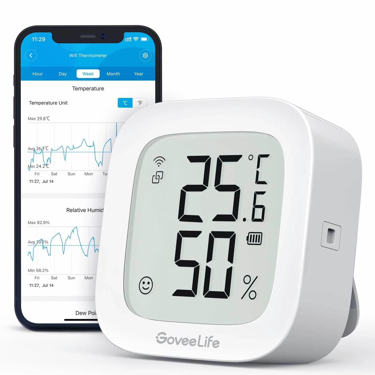 GoveeLife Igrometro senza fili, termometro digitale per temperatura e umidità interna con applicazione, avviso di allarme e archiviazione dati, controllo remoto, adatto per camera da letto, 1 Pack