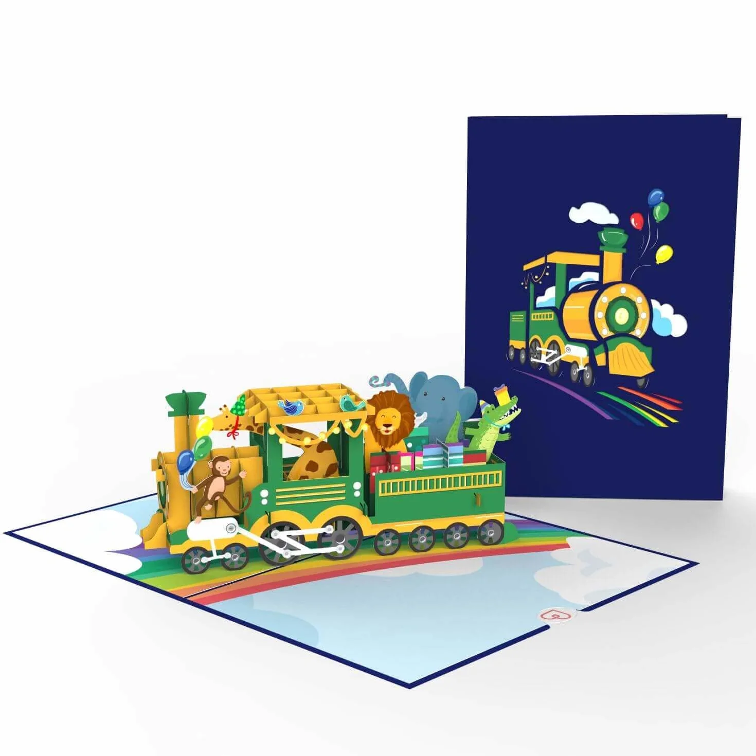 Papercrush® Biglietto Pop-Up Treno di Compleanno 3D con Ferrovia, Animali e Regali per Bambini con Busta per Denaro