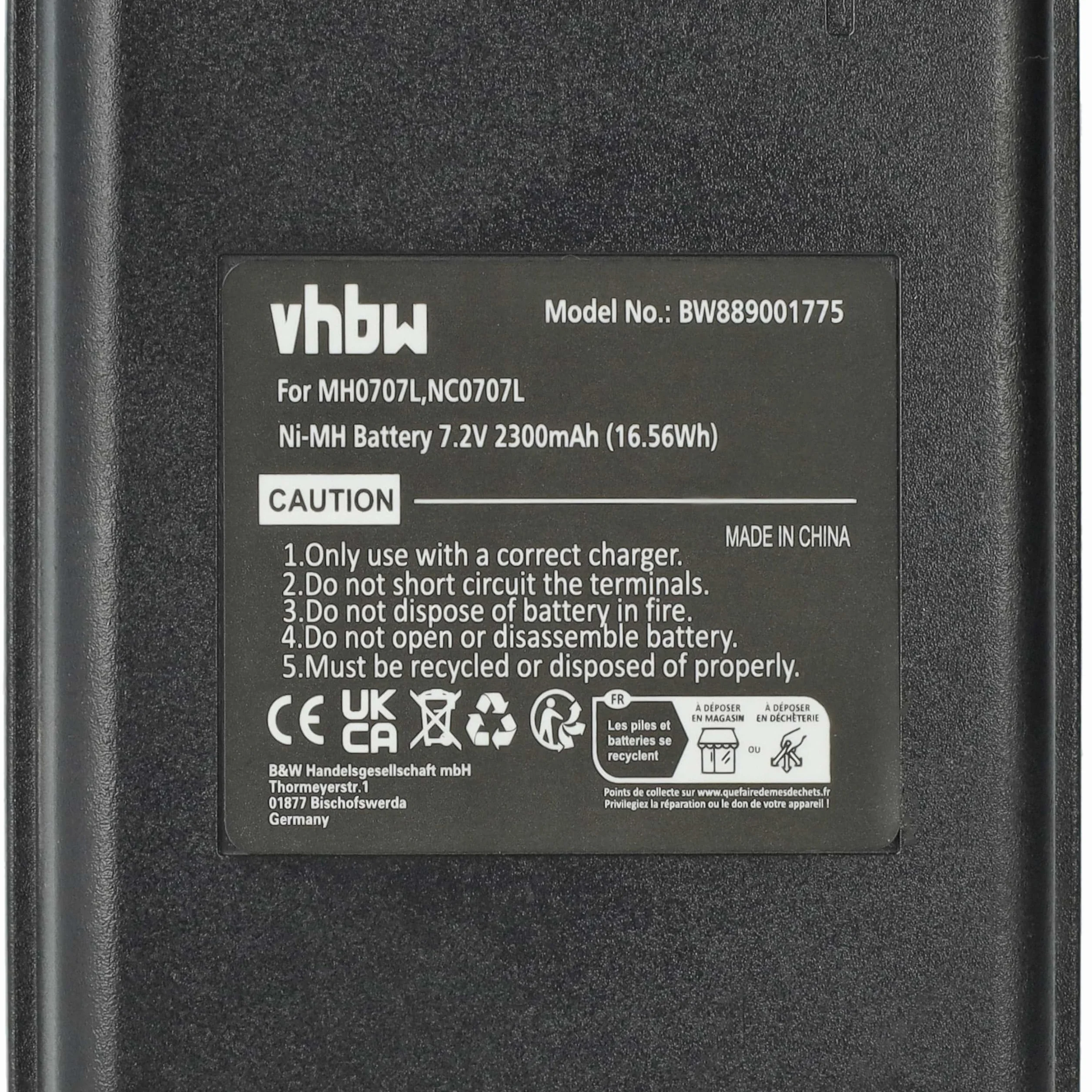 vhbw Batteria Compatibile Autec UTX97 CB71.F FUA10 Radiocomando Industriale Telecomando 2300mAh 7,2V NiMH Nero
