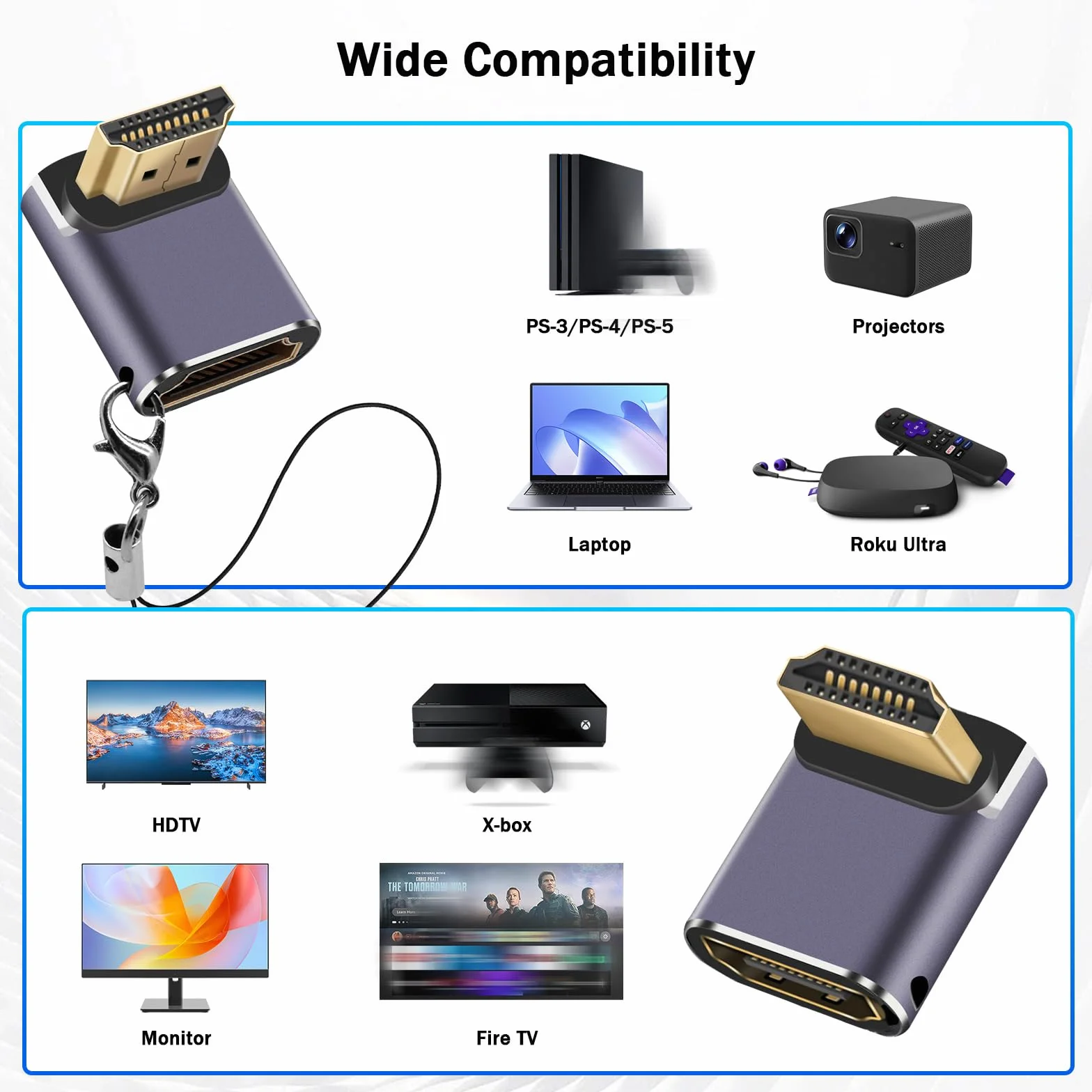 Adattatore HDMI 90 gradi 48 Gbps 8K @60Hz 4K @120Hz maschio a femmina con display LED 2 pezzi