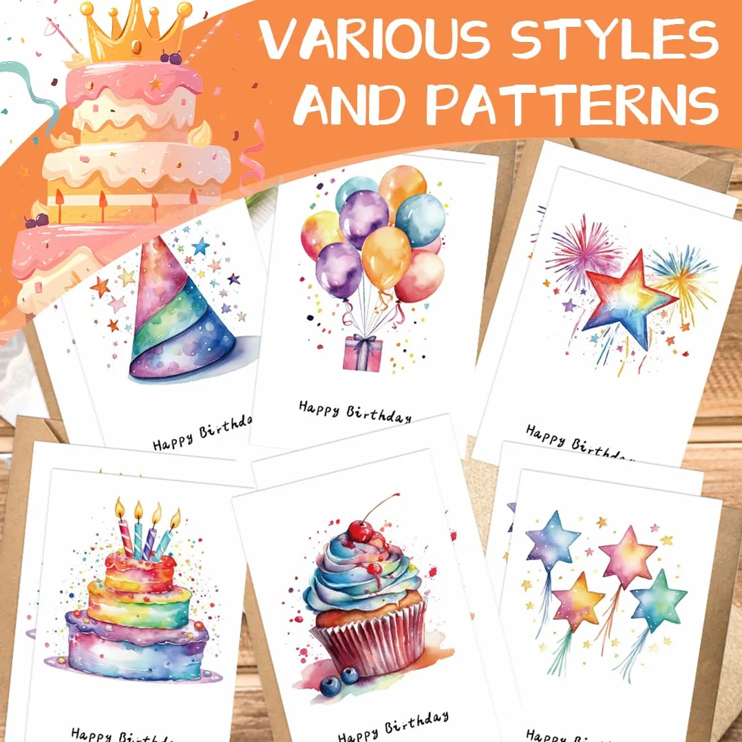 24 Pezzi Biglietti Auguri Compleanno con Busta per Famiglia Bambini Amici
