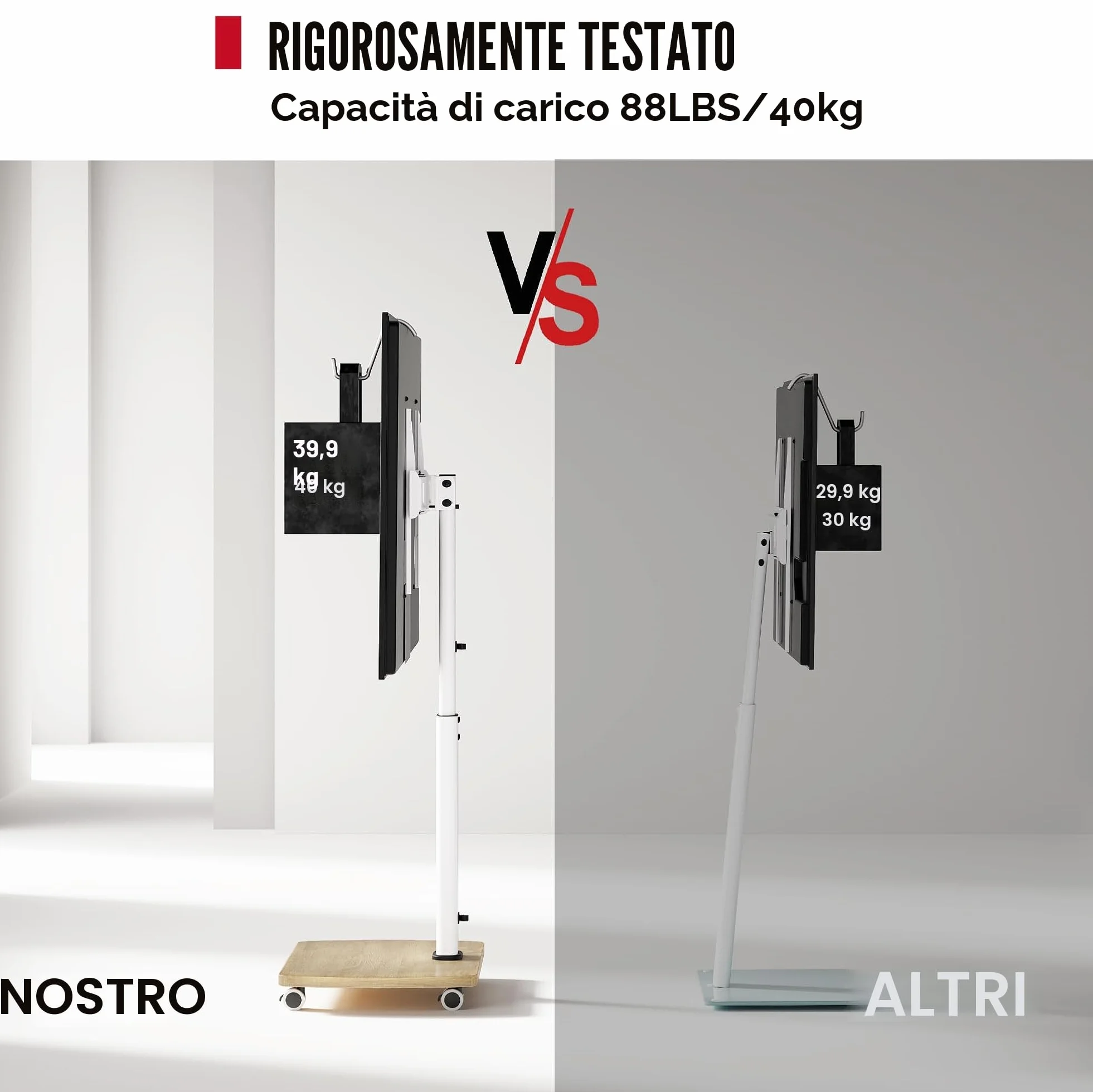 AOKCOS Supporto TV con ruote 32-65 pollici, Altezza regolabile Girevole, VESA 400x400 mm 40kg