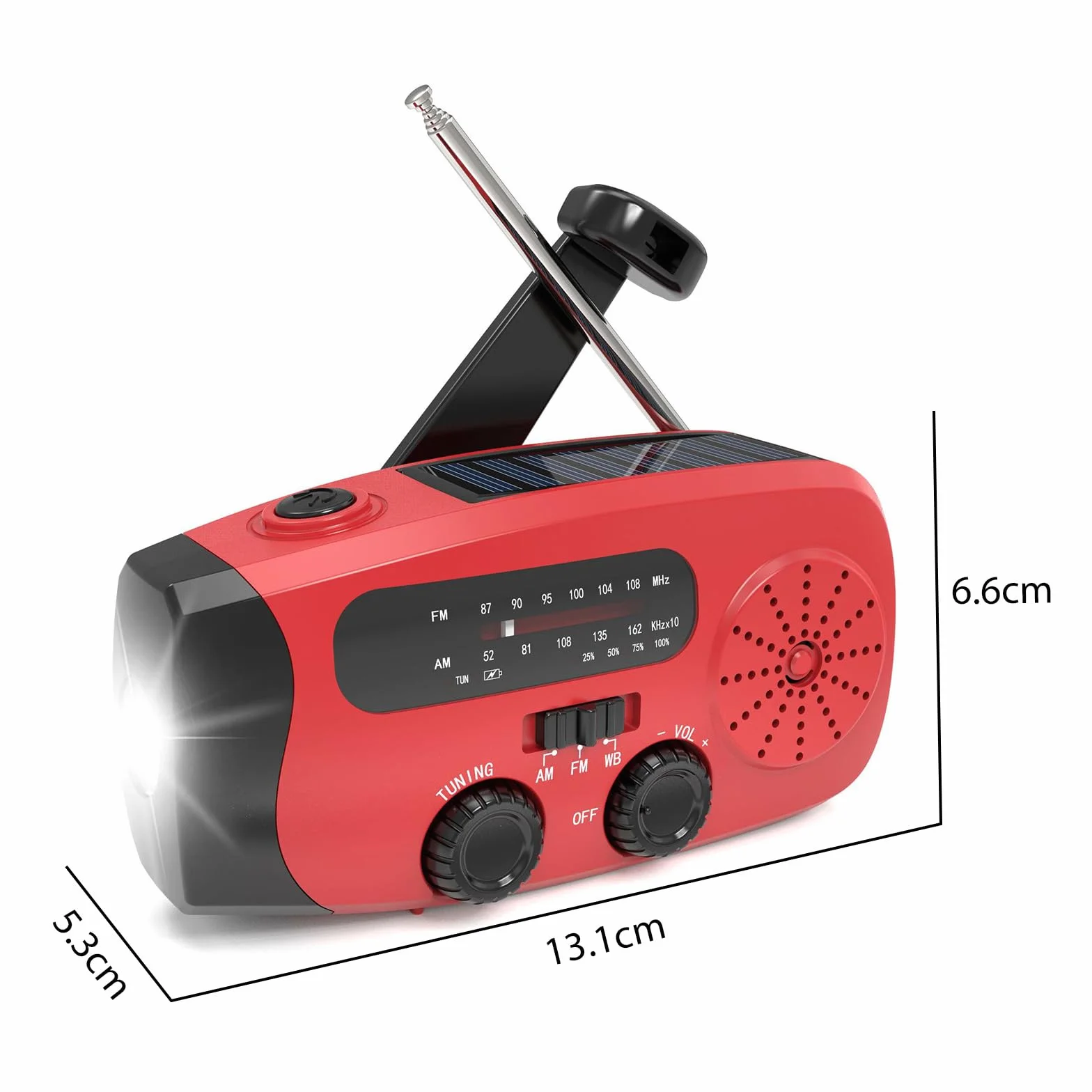 Radio d'emergenza a manovella solare multifunzione con torcia LED power bank SOS, 2000mAh IPX3 per campeggio sopravvivenza