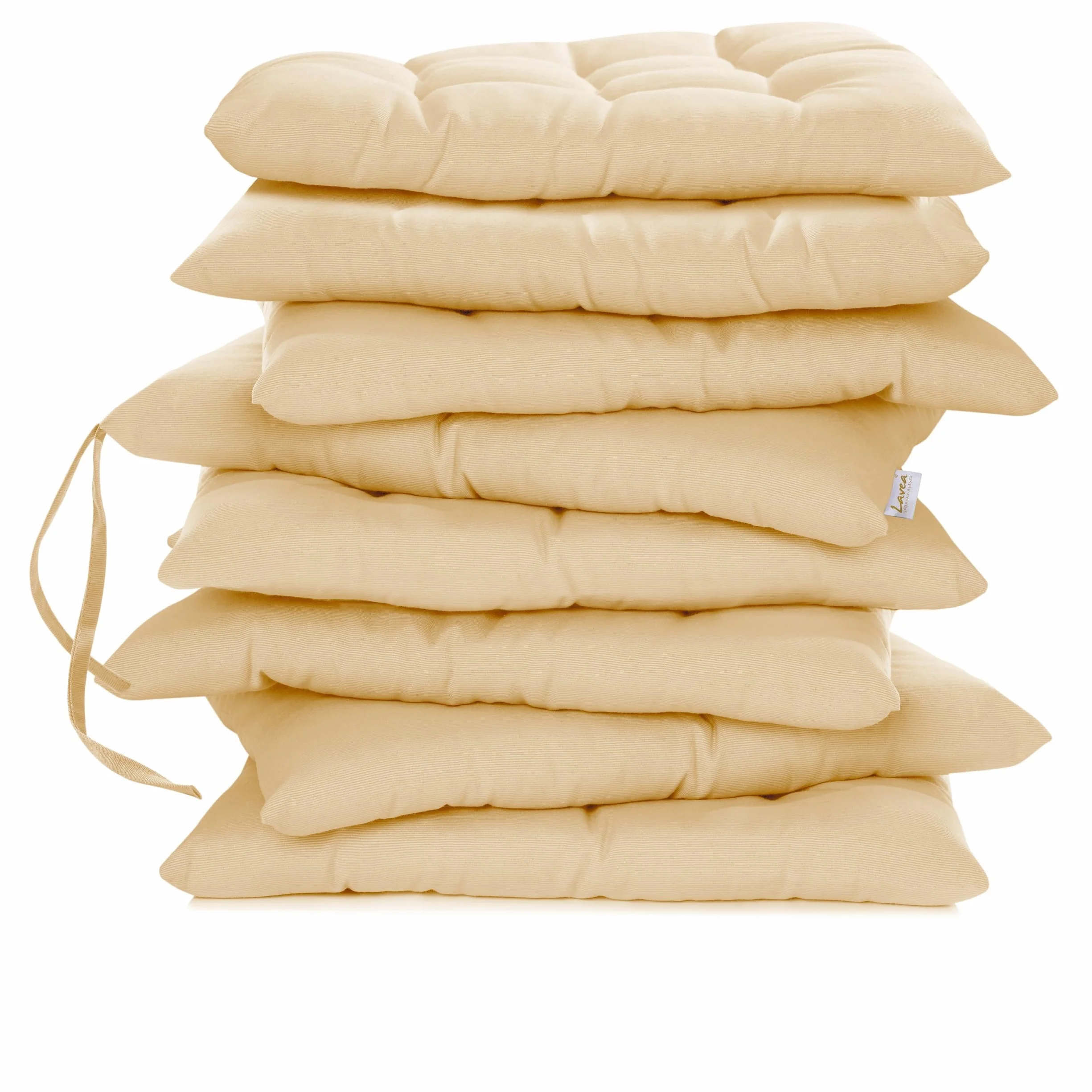Lavea® Cuscini per Sedia 40x40 cm – Set 8 pz con laccetti – Interni/Esterni – Comodi e Lavabili, per Giardino, Cucina, Balcone e Terrazza - Sabbia