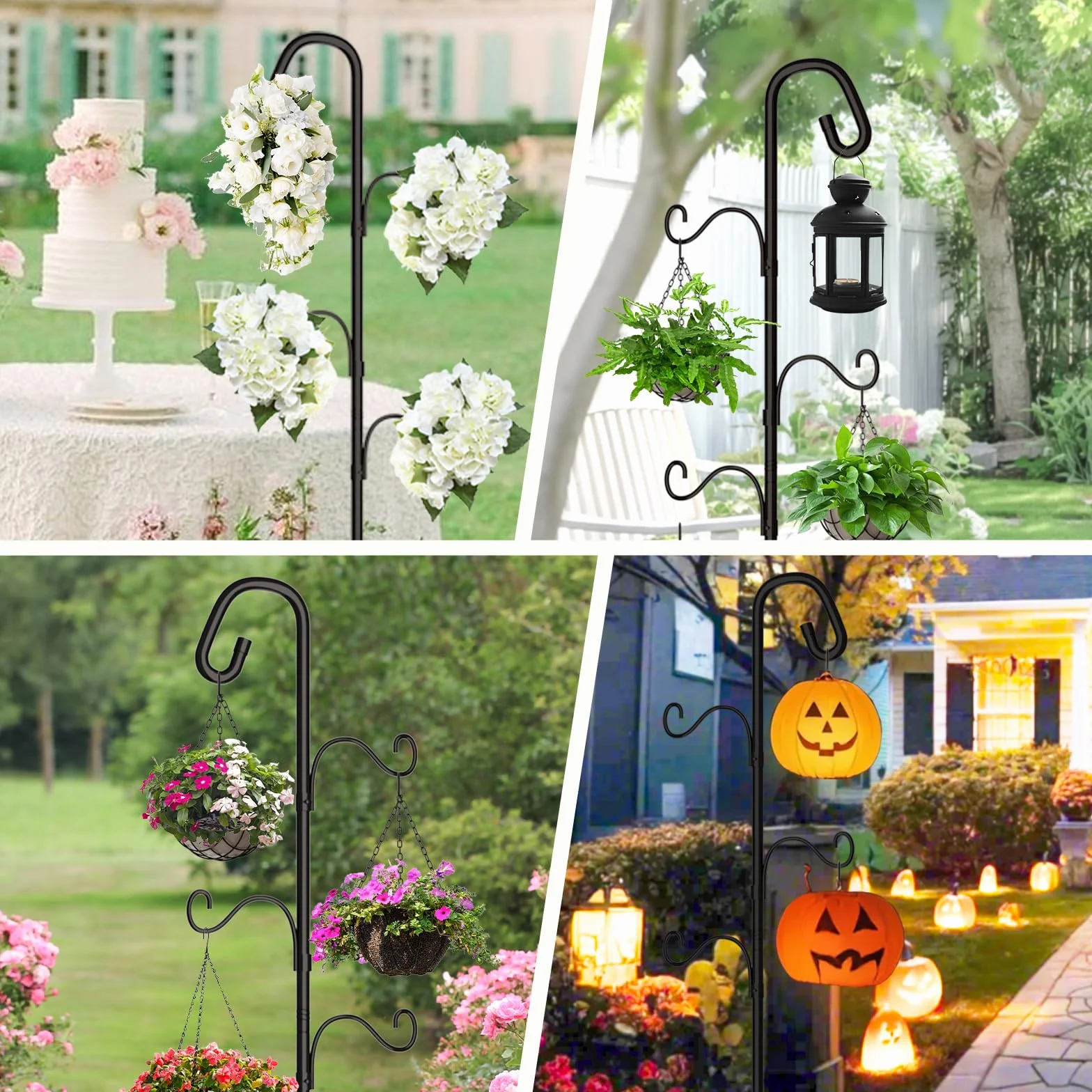 Bamworld Gancio da Pastore da Esterno 120cm per Piante Sospese - Supporto Giardino con 4 Ganci Regolabili