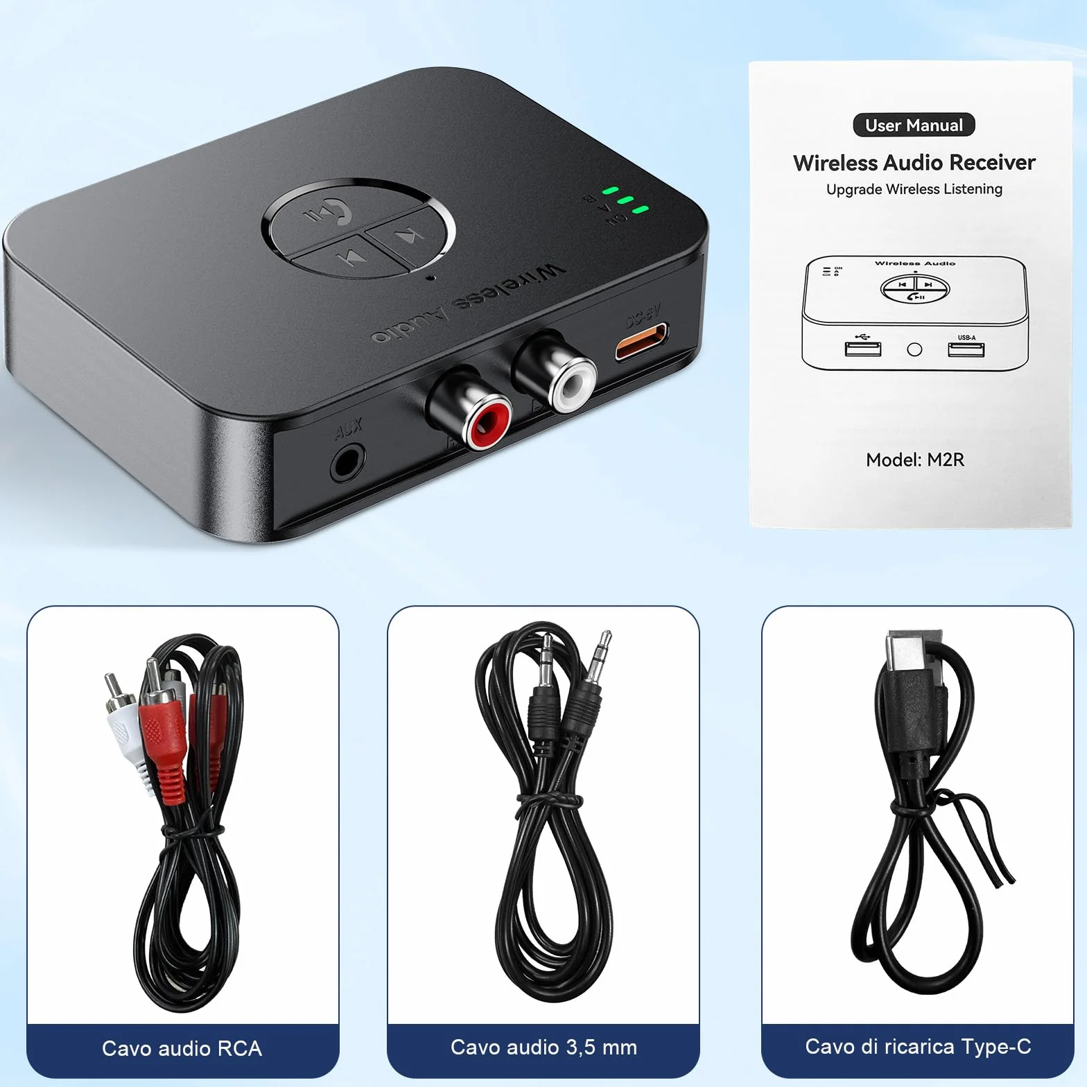 Adattatore Bluetooth 5.4 Impianto Stereo con Telecomando, Ricevitore Audio Wireless Hi-Fi con Jack Aux 3.5mm RCA