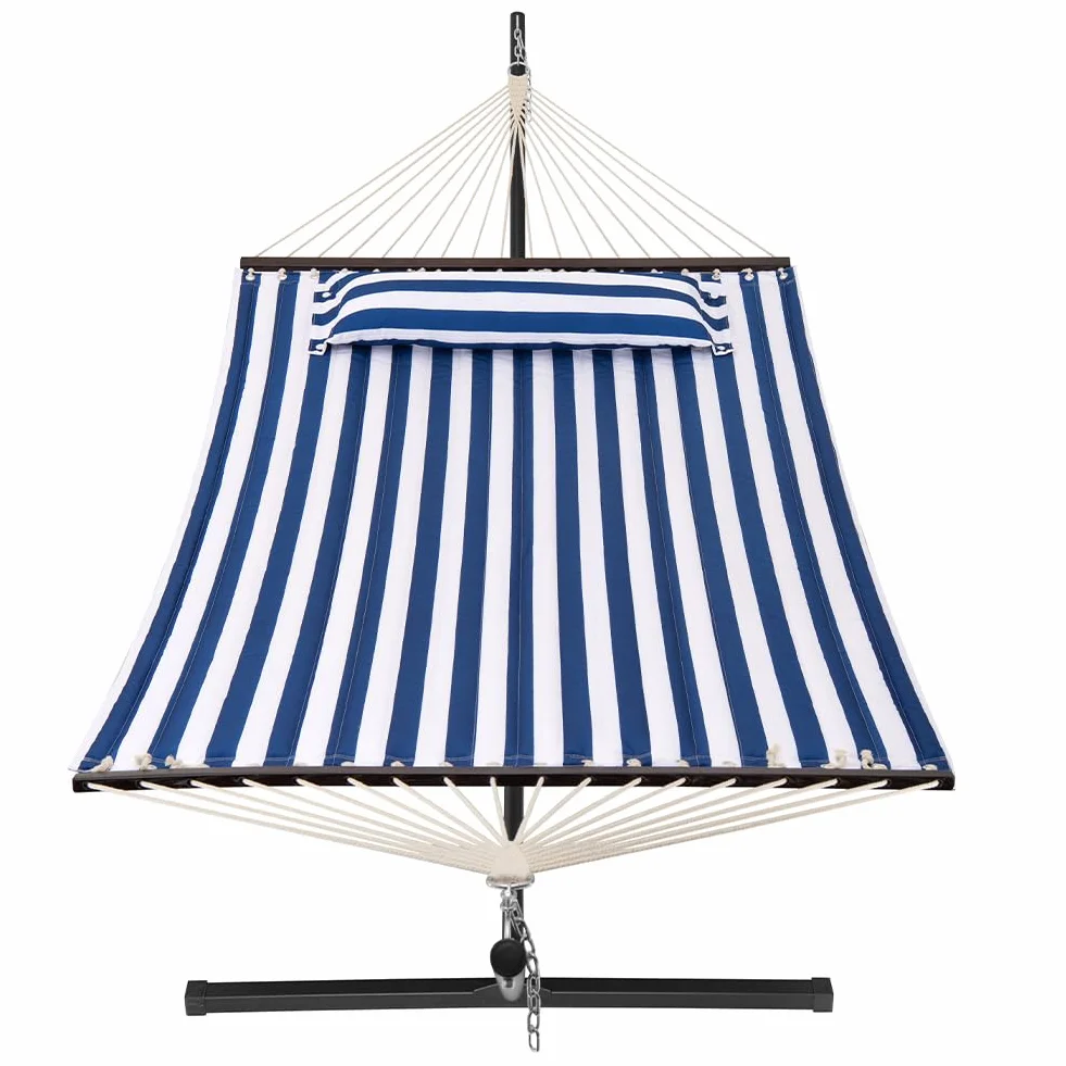 Amaca da Giardino con Supporto a Brasiliana, Telaio in Acciaio, Capacità di Carico 200 kg, Blu/Bianco