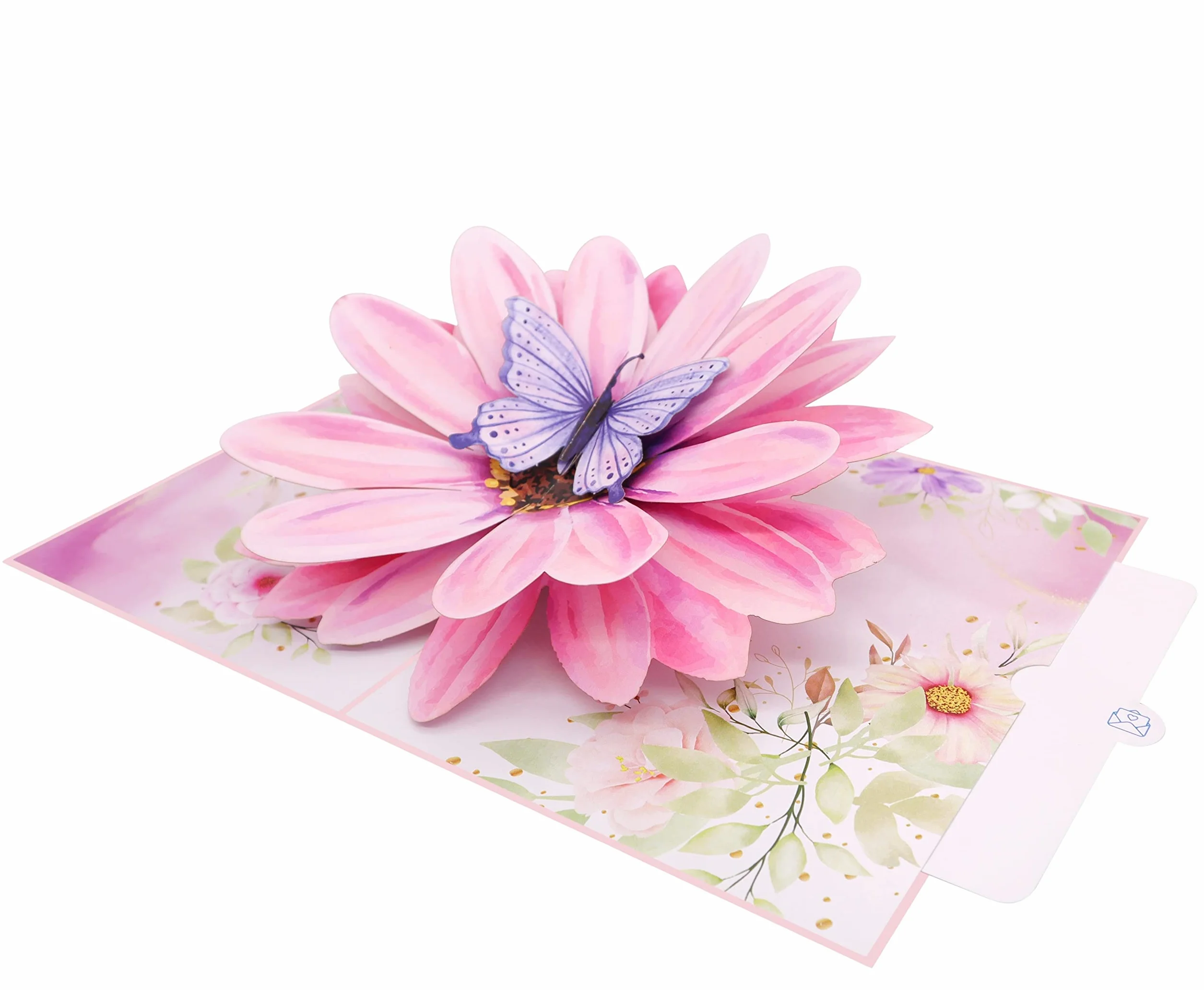 MOKIO Biglietto Fiore Pop-Up 3D con Farfalla – Biglietto Regalo Floreale con Busta