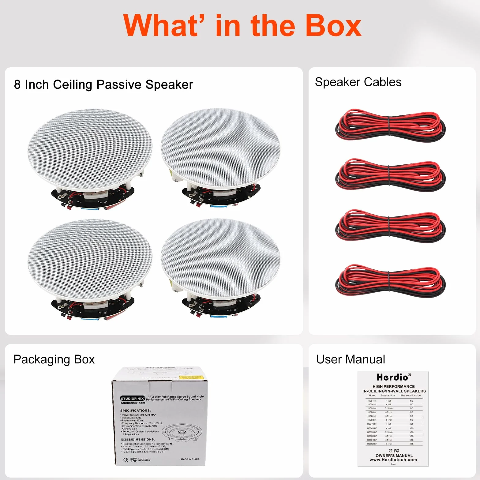 Herdio Altoparlante da soffitto 8 pollici 800 watt Installazione ad incasso Coppia