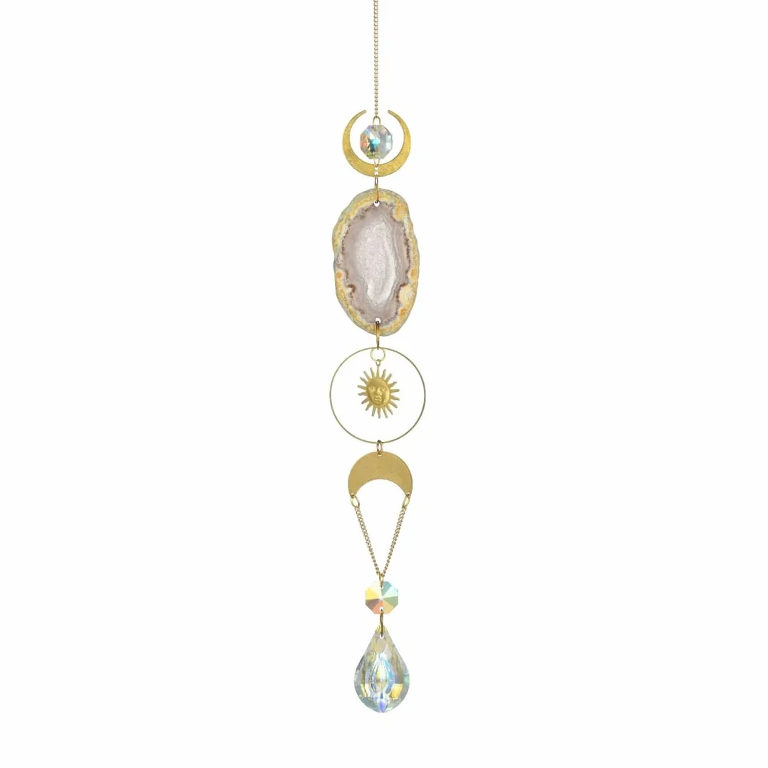 1 Acchiappasole in agata a forma di luna e sole, con effetto riflettente, adatto per finestre, camere da letto, soggiorni, balconi, giardini, feste, matrimoni