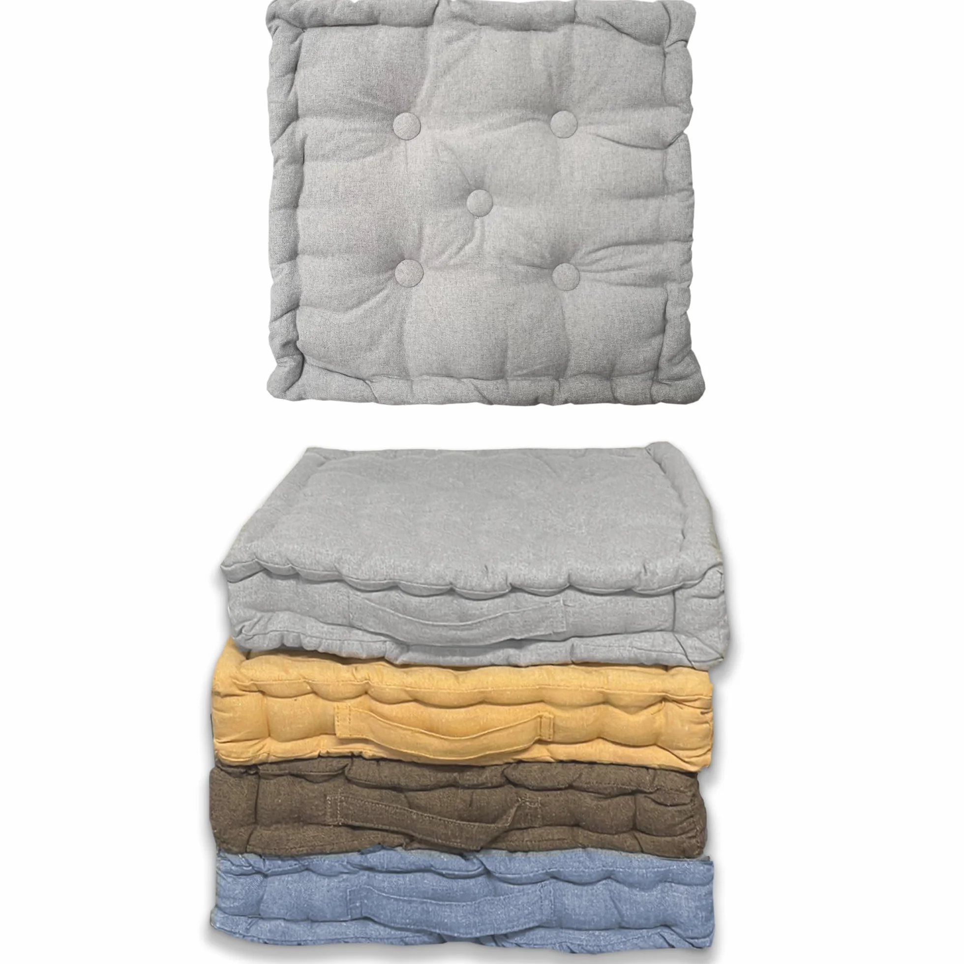 Home Tresor Cuscini per Sedie, Divano, Cuscino Lounge Arredamento da Giardino, Cuscino Trapuntato da Pavimento per Interno ed Esterno Cm. 40x40x8 - Light Grey, Set 4 Pezzi