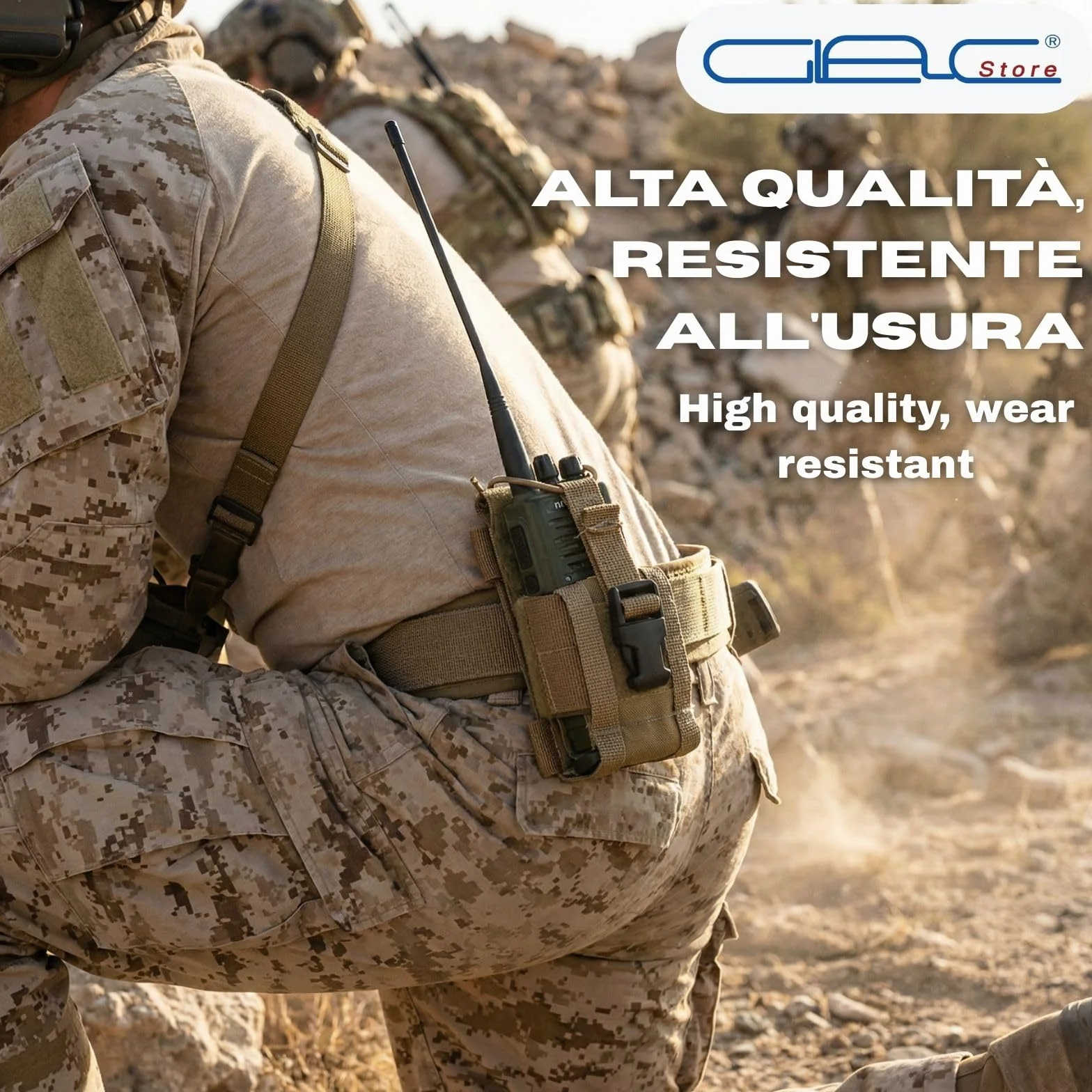 Tasca porta radio tattica MOLLE universale compatibile gilet zaini cinture 4 colori Tan