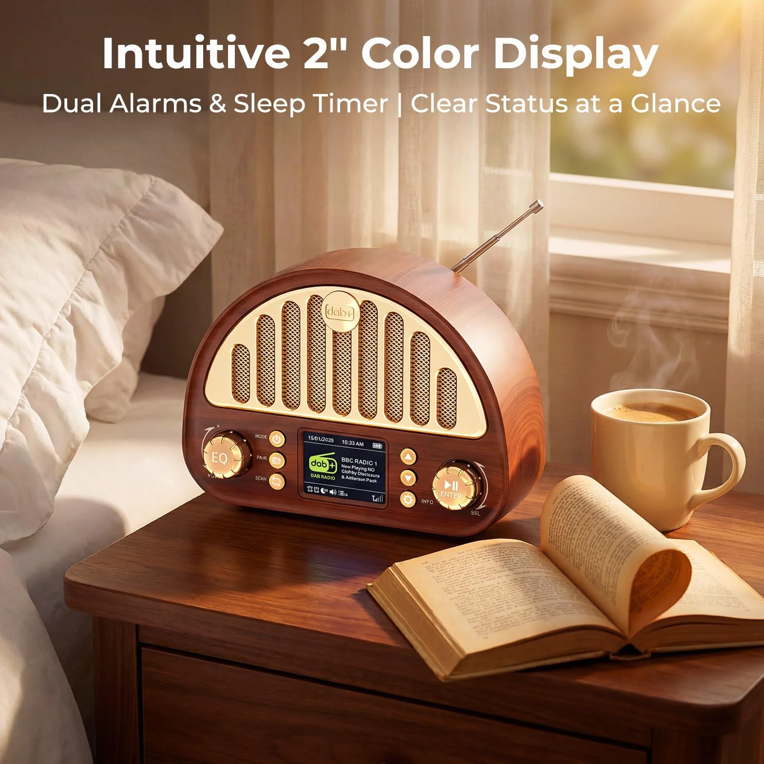 ROCAM Radio DAB+/FM Retrò Bluetooth 5.0 8 W 3000 mAh Display Colori RDS AUX IN MicroSD Sveglia Timer Sonno 80 Preset