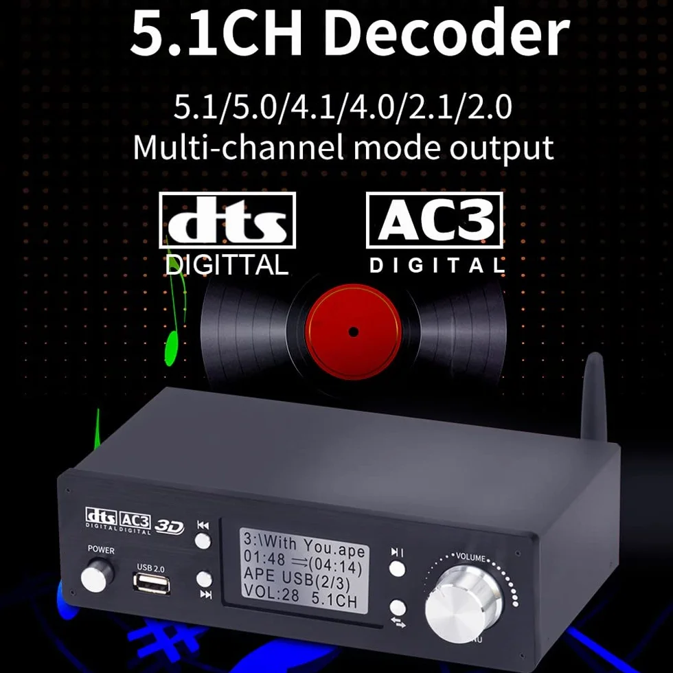 Decodificatore Convertitore Audio 5.1CH DAC DTS AC3 FLAC APE 4K 60Hz HDMI 2 in 1 HD Dolby Atmos Bluetooth 5.0 Fibra ottica ARC