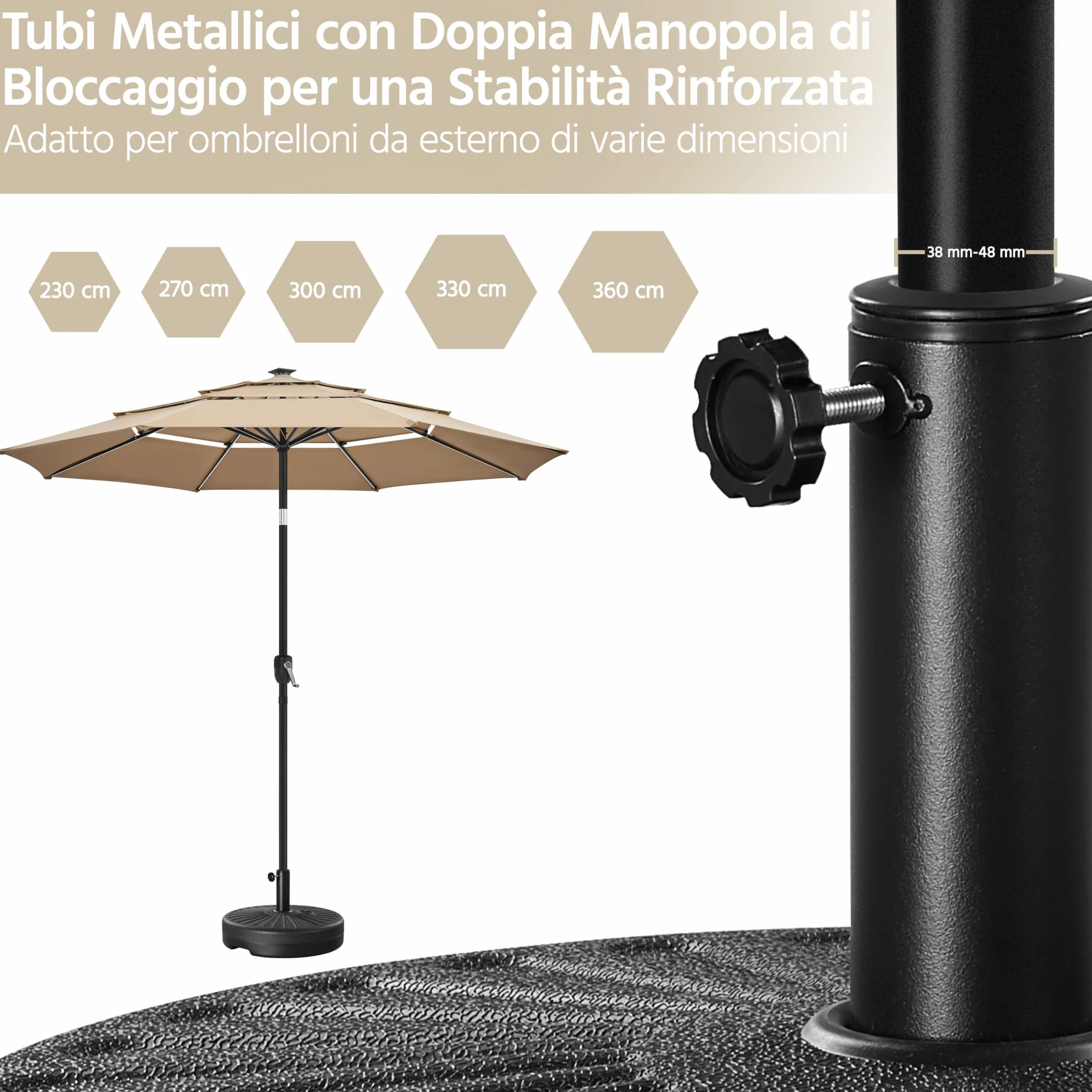Yaheetech Base per Ombrellone da Giardino in HDPE e Ferro Riempibile con Sabbia o Acqua 22L Supporto per Pali da Ø38mm e Ø48mm Esterno Veranda Terrazza Spiaggia Piscina Patio Nero