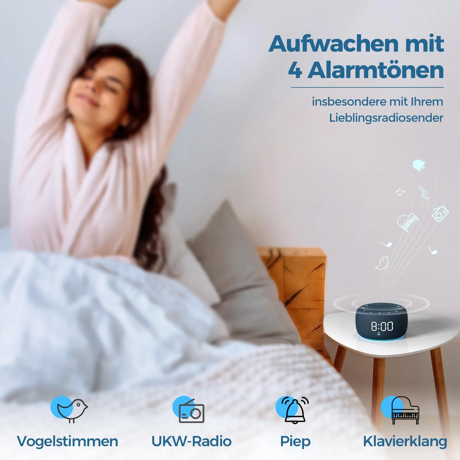 BUFFBEE Radiosveglia con luce notturna a 7 colori e display dimmerabile (blu navy)