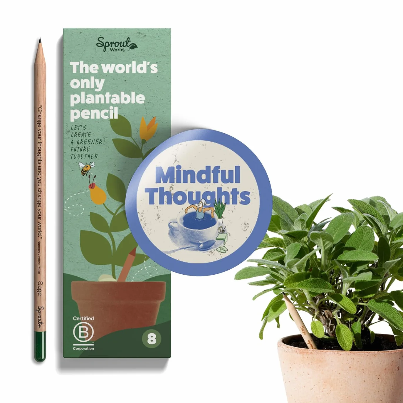 Sprout World Matita Set di 8 Matite Piantabili con Semi di Fiori, Erbe e Verdure Legno Ecosostenibile Set Regalo Ecologico